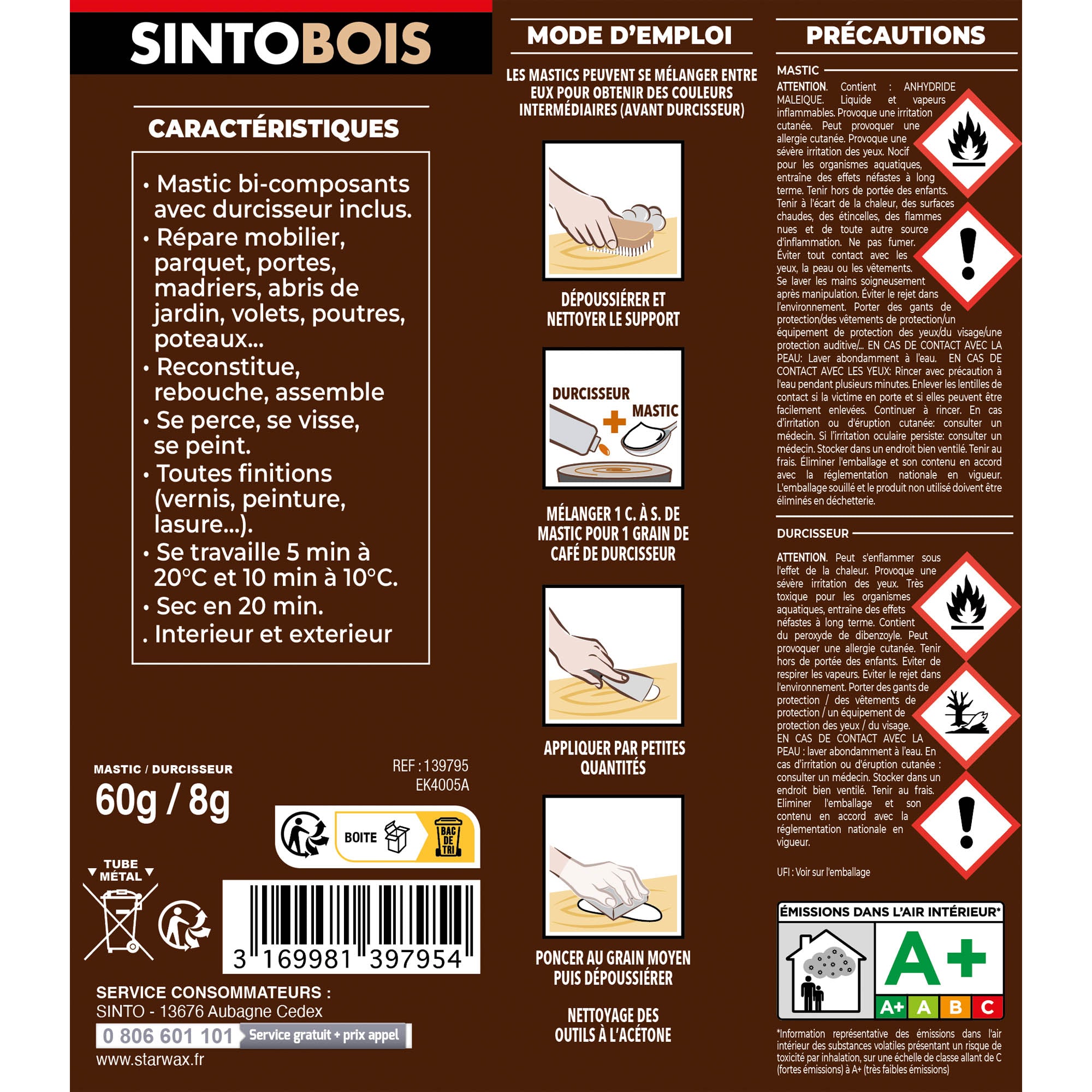 SINTO - Reconstitue angles et gros trous 500ml Chêne