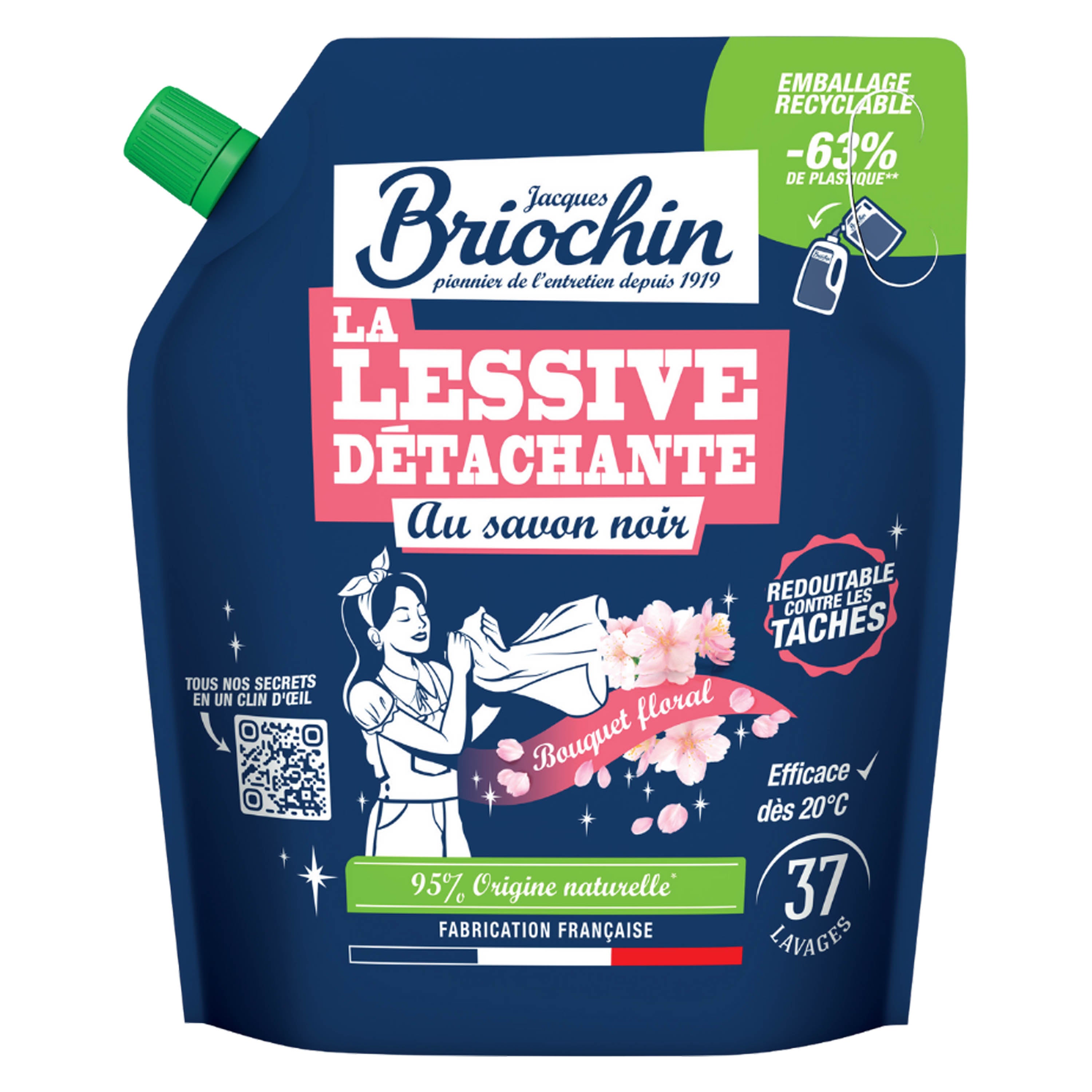 JACQUES BRIOCHIN - Recharge Ma lessive au savon noir - Détachante 1,7L Bouquet Floral