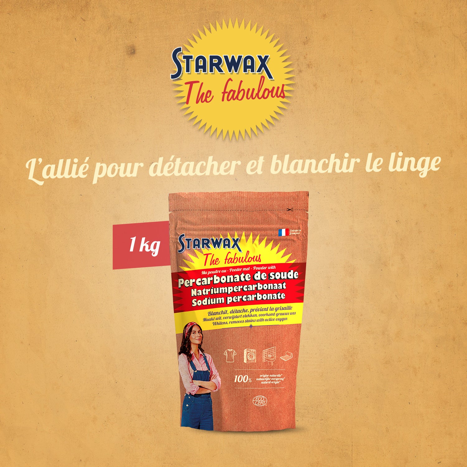 STARWAX FABULOUS - Ma poudre détachante & raviveur de blancheur au percarbonate de soude – Sachet éco 1kg