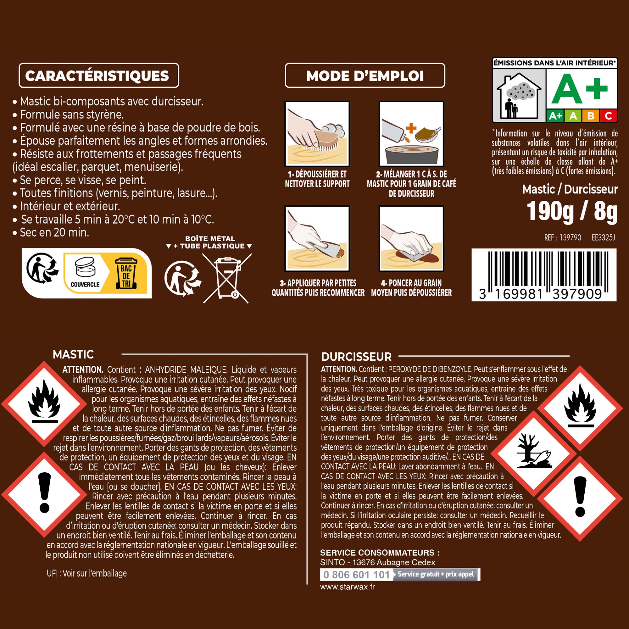 SINTO - Reconstitue angles et gros trous 500ml Chêne
