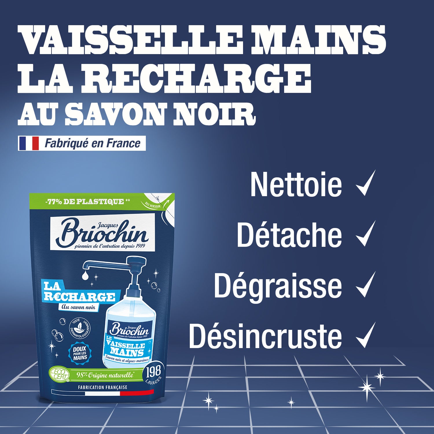 JACQUES BRIOCHIN - Recharge Liquide Vaisselle Mains Savon noir & Algues Marines 450ml Algues Marines