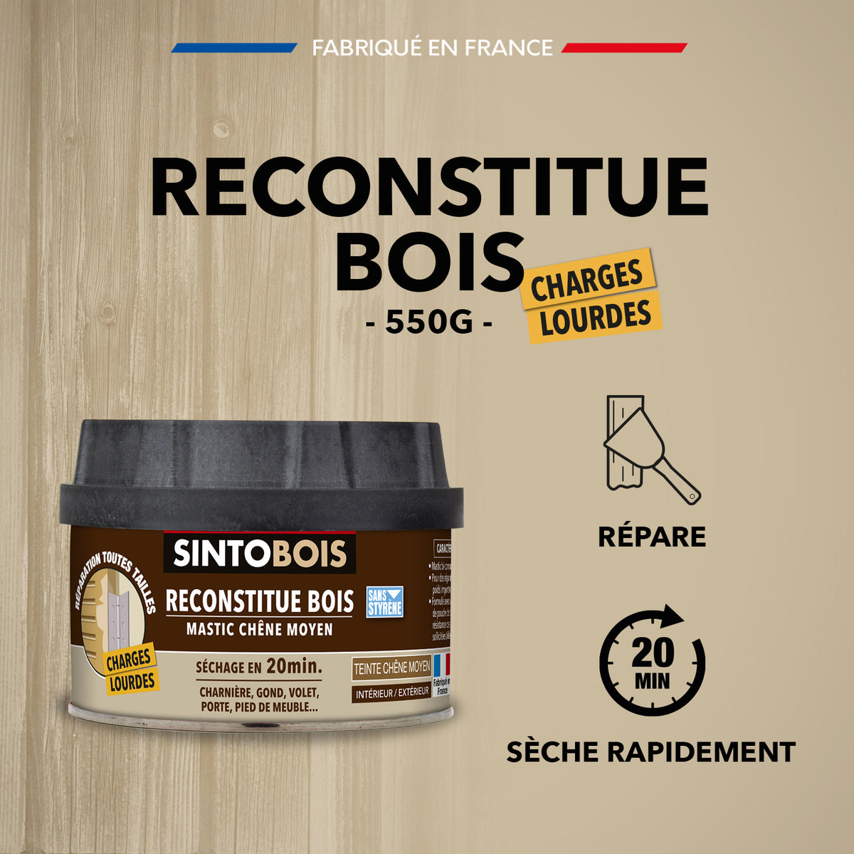 SINTO - Reconstitue bois charges lourdes 170ml Chêne