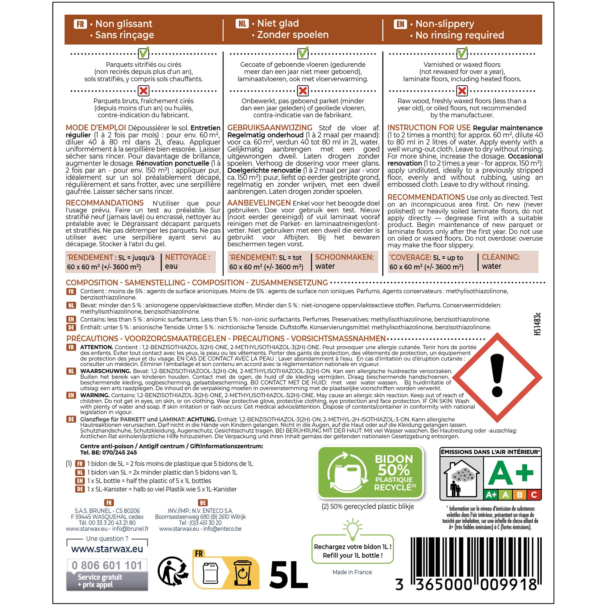 STARWAX - Entretien brillant pour parquets et sols stratifiés
 1L