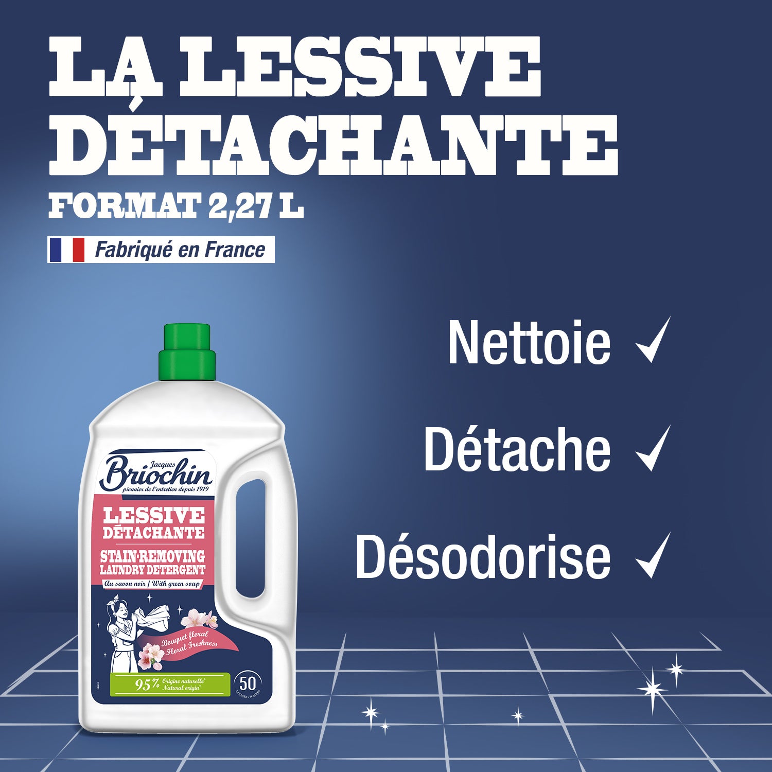 JACQUES BRIOCHIN - Ma Lessive au Savon Noir – Détachante – 50 Lavages 2,27l Bouquet Florale