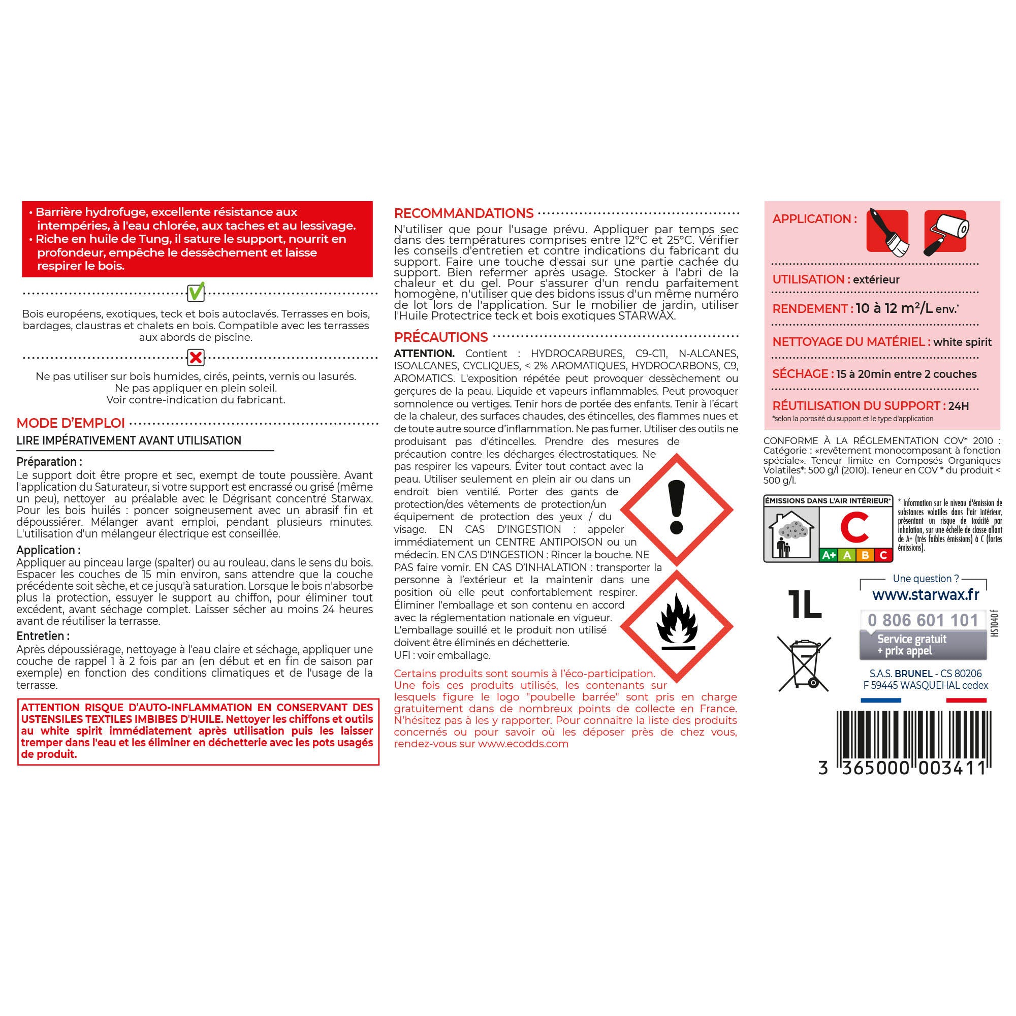 STARWAX - Saturateur bois extérieurs conditions extrêmes
 1L Incolore