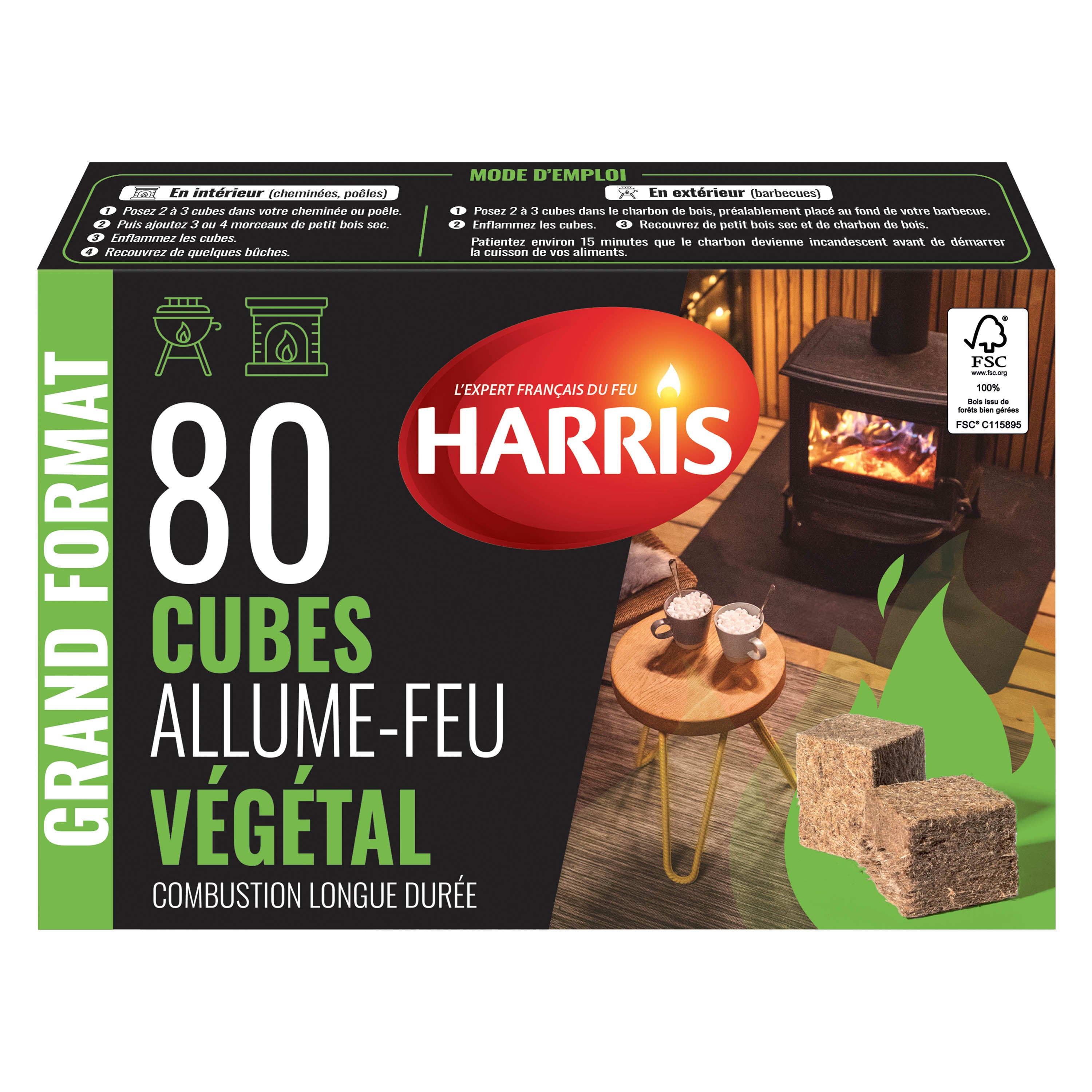 HARRIS - 80 cubes allume feu 100% végétal FSC® x80