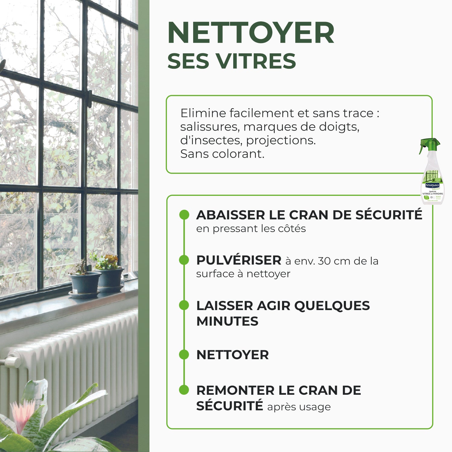 STARWAX SOLUVERT - Nettoyant spécial vitres et miroirs 
 500ml