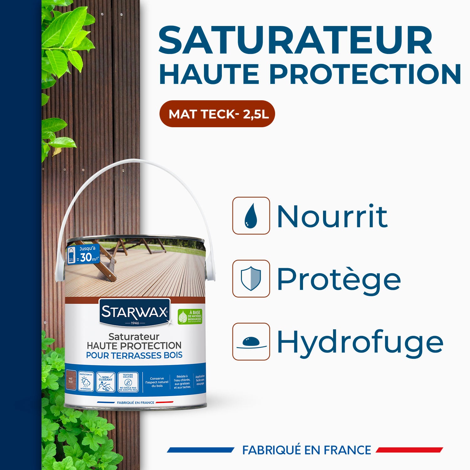 STARWAX - Saturateur Haute protection pour terrasses bois
 1L Teck
