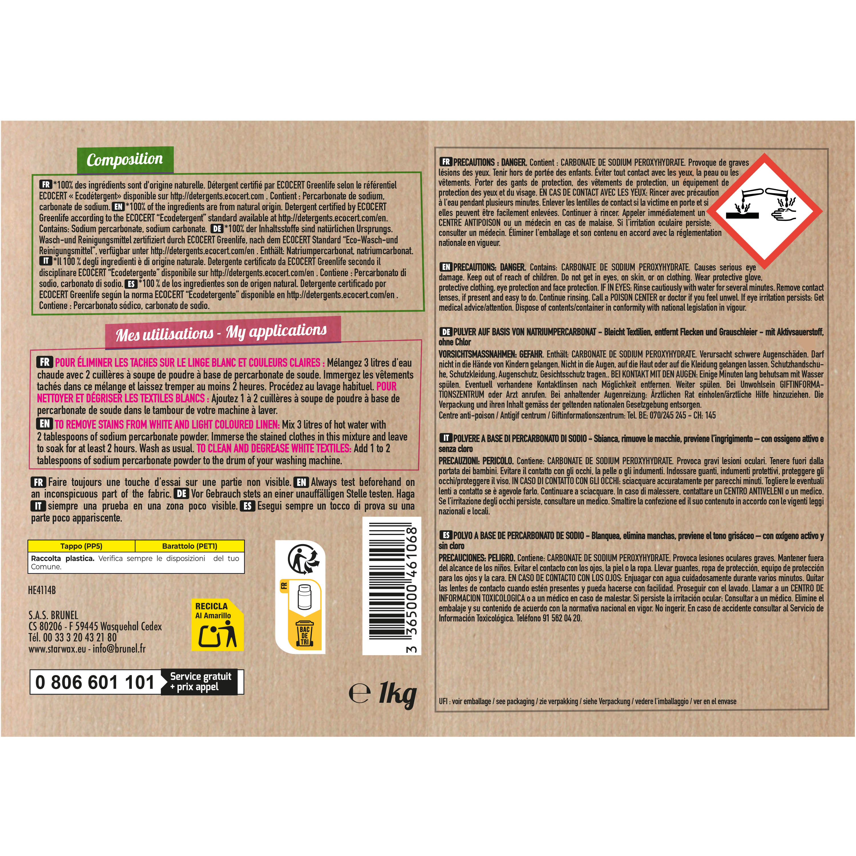 STARWAX FABULOUS - Ma poudre détachante & raviveur de blancheur au percarbonate de soude – Pot pratique 400g