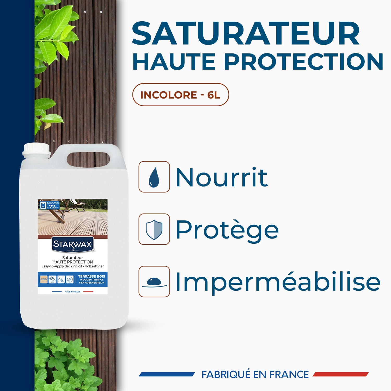 STARWAX - Saturateur Haute protection pour terrasses bois
 1L Teck