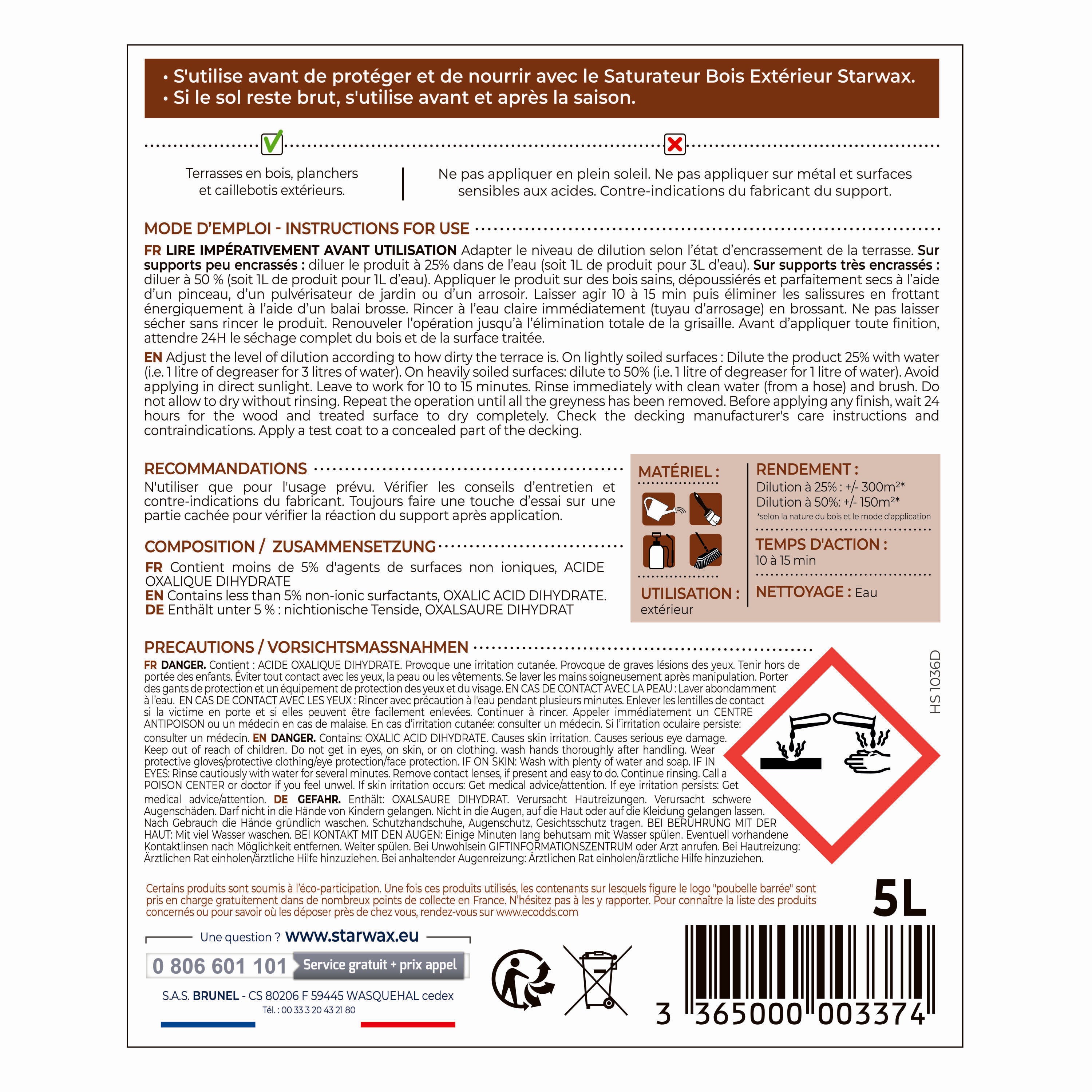 STARWAX - Dégrisant concentré pour terrasse en bois
 2L