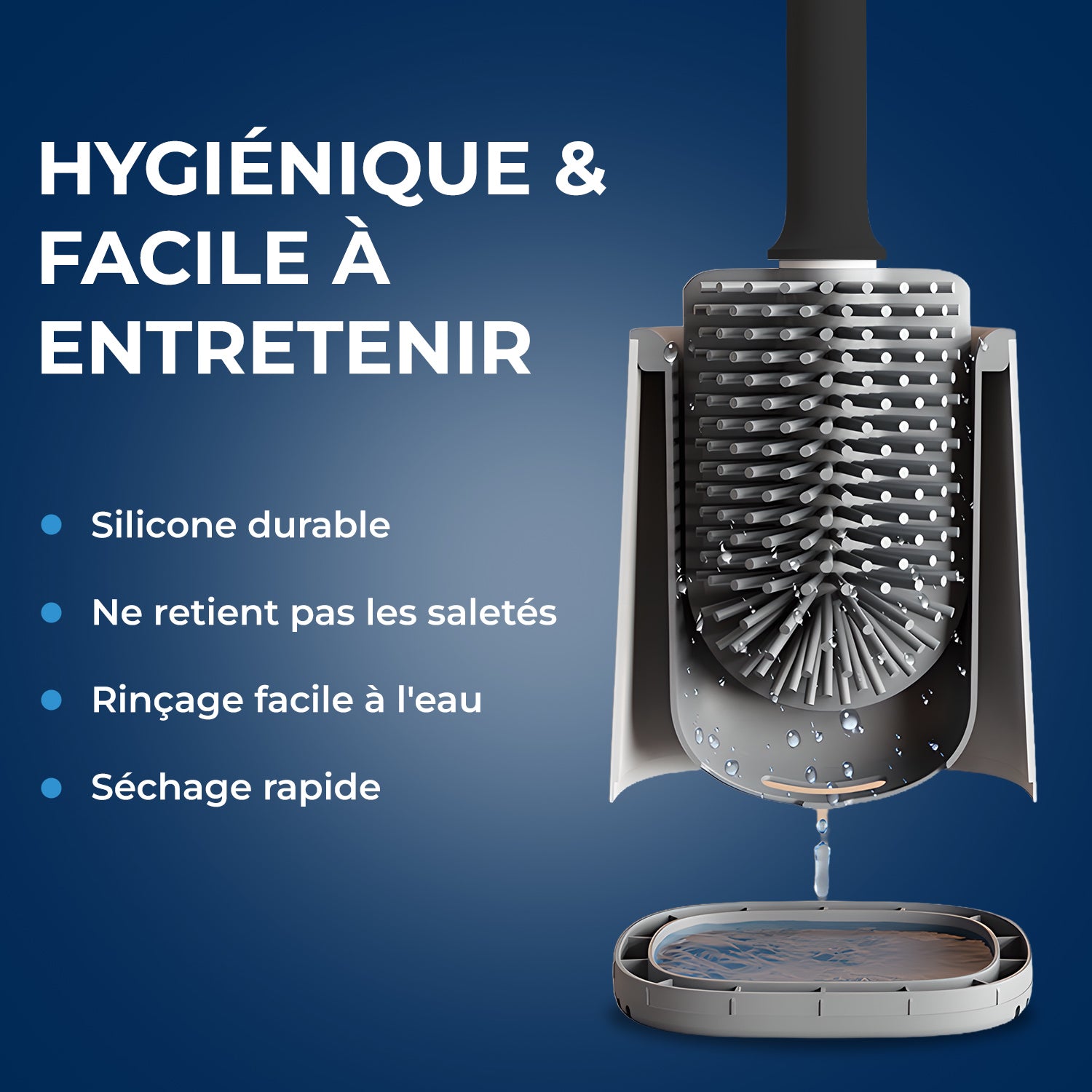 STARWAX - Brosse toilette silicone avec support mural X1 Blanche