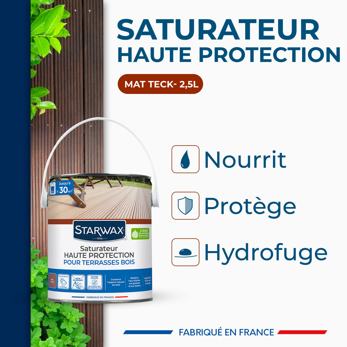 STARWAX - Saturateur Haute protection pour terrasses bois
 1L Teck
