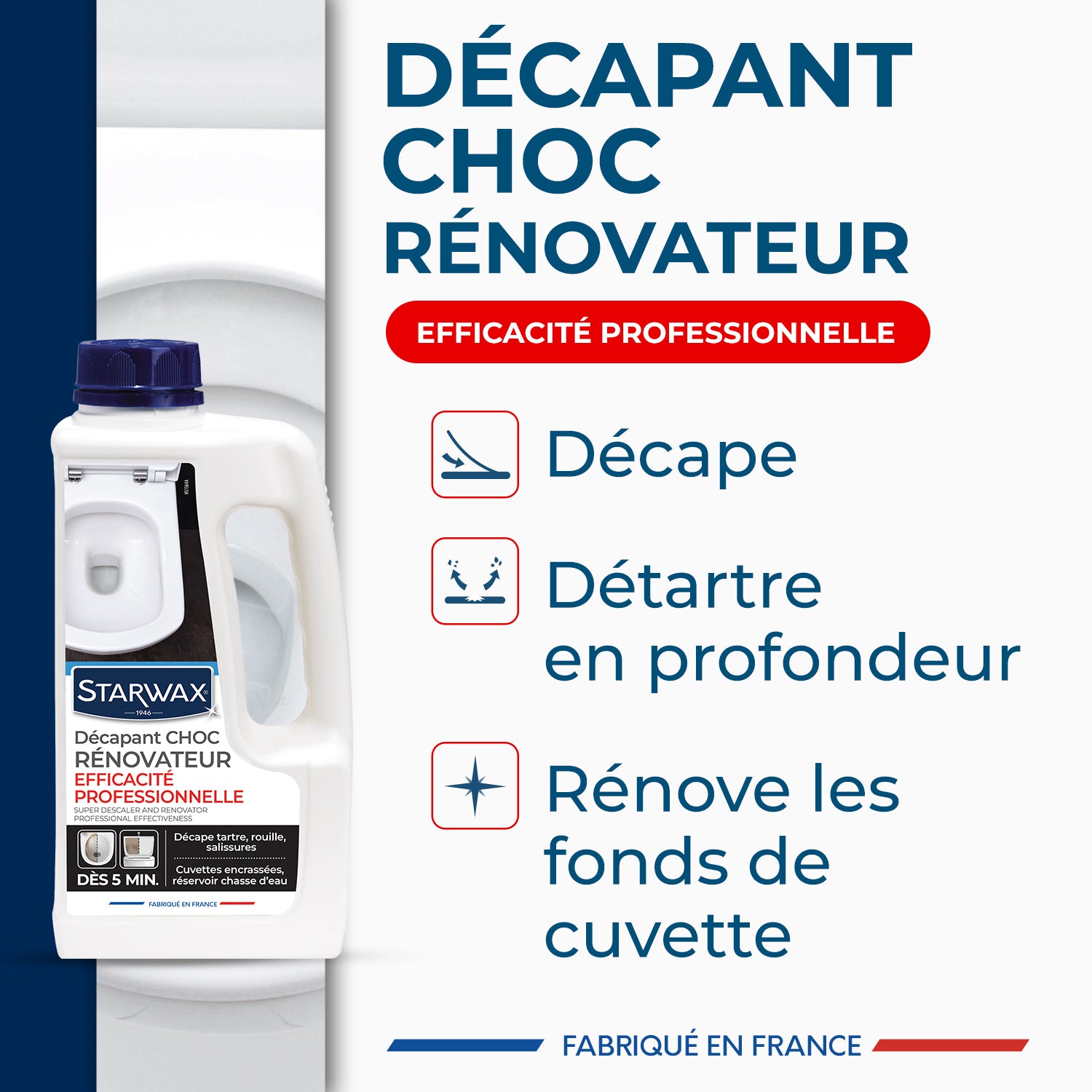STARWAX - Décapant choc rénovateur WC - Efficacité Professionnelle 1L
