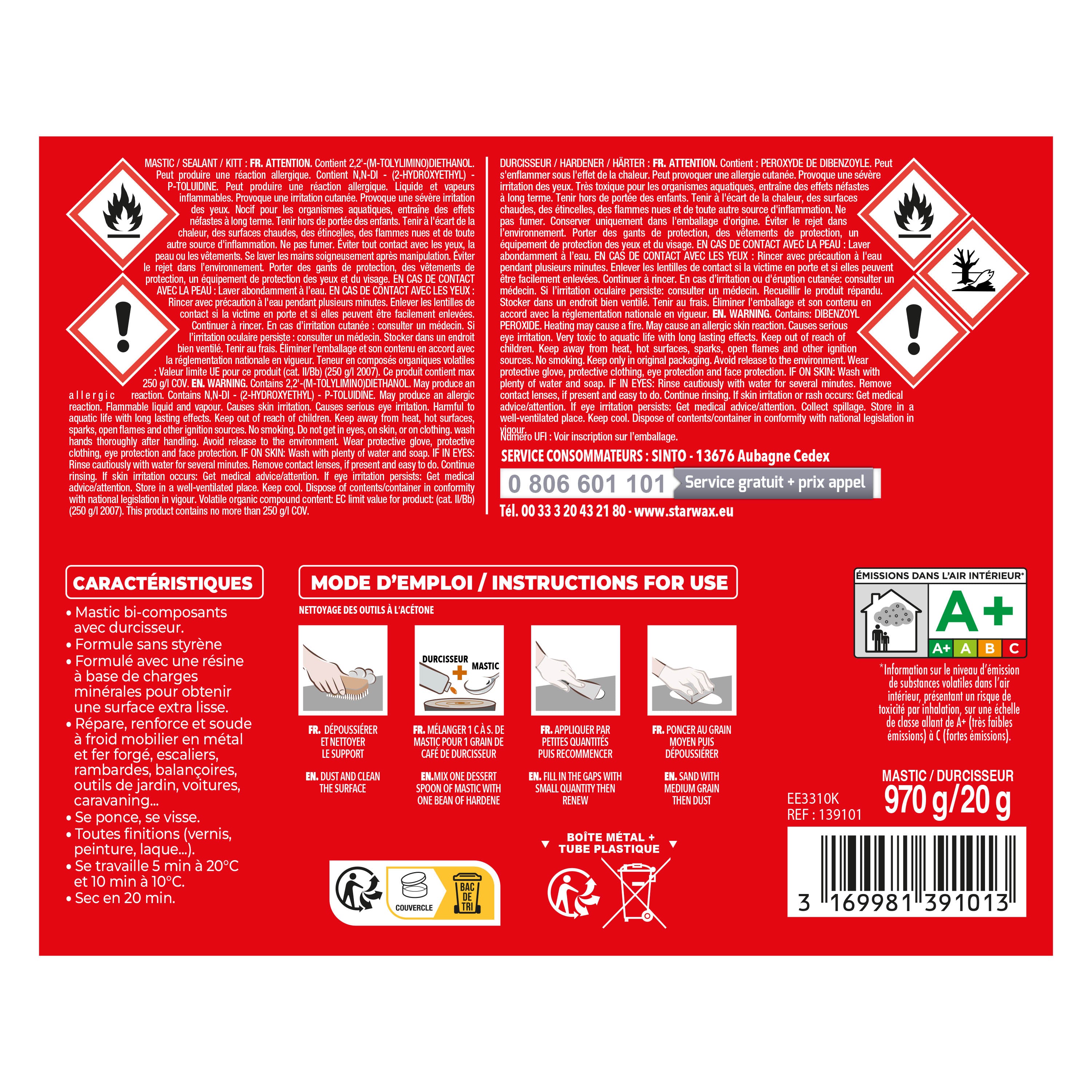 SINTO - Répare métal standard 120g Blanc