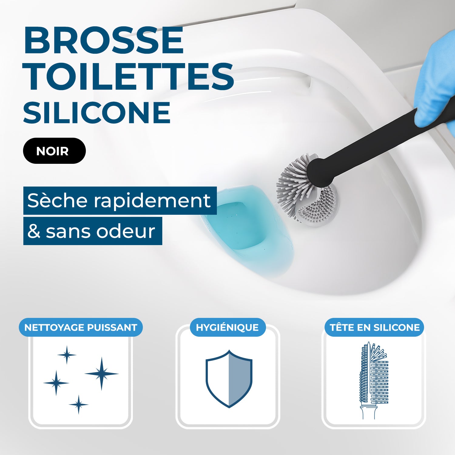 STARWAX - Brosse toilette silicone avec support mural X1 Blanche