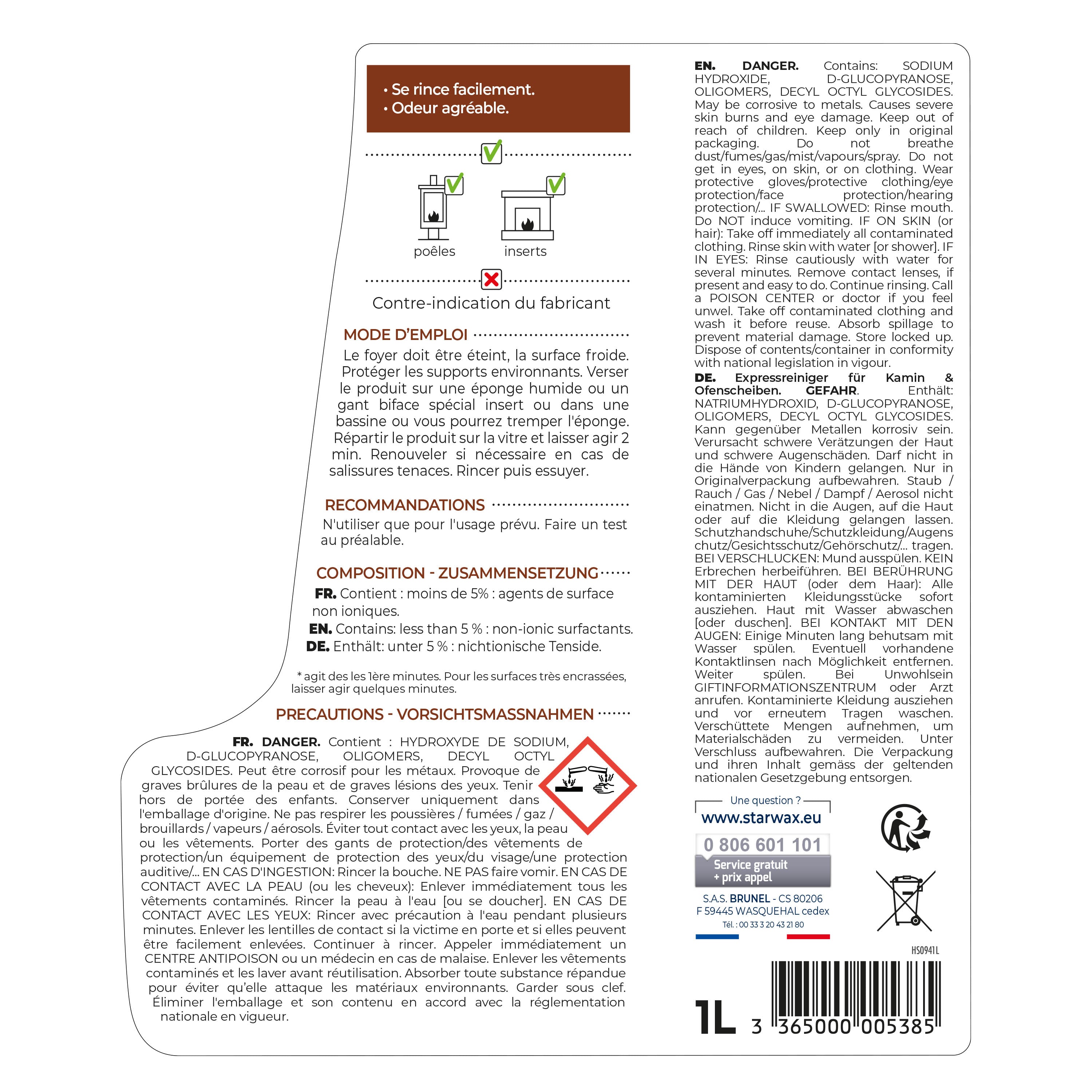 STARWAX - Nettoyant express inserts pour poêle & cheminée
 500ml