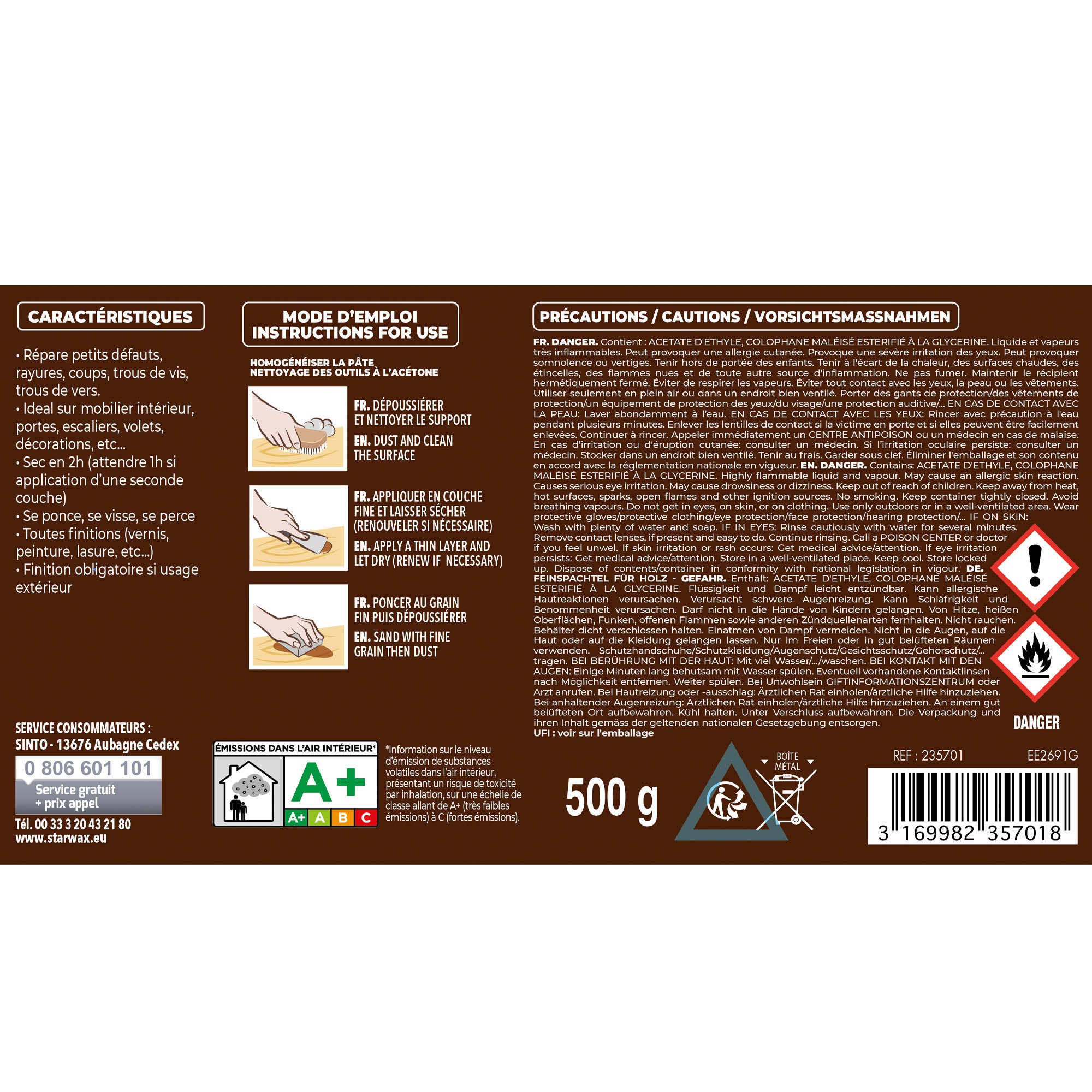 SINTO - Pâte à bois tradition 550ml Chêne clair