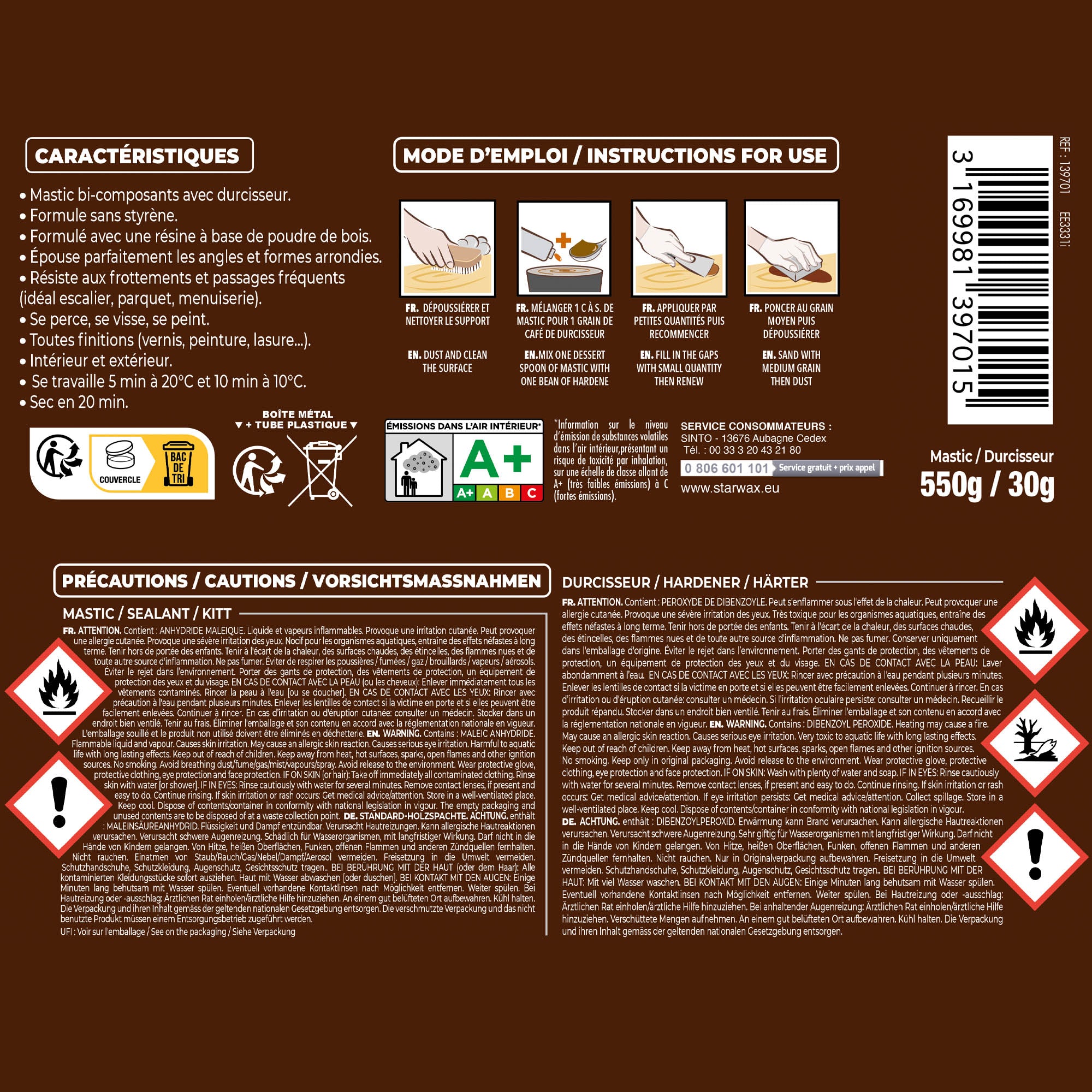 SINTO - Reconstitue angles et gros trous 500ml Chêne