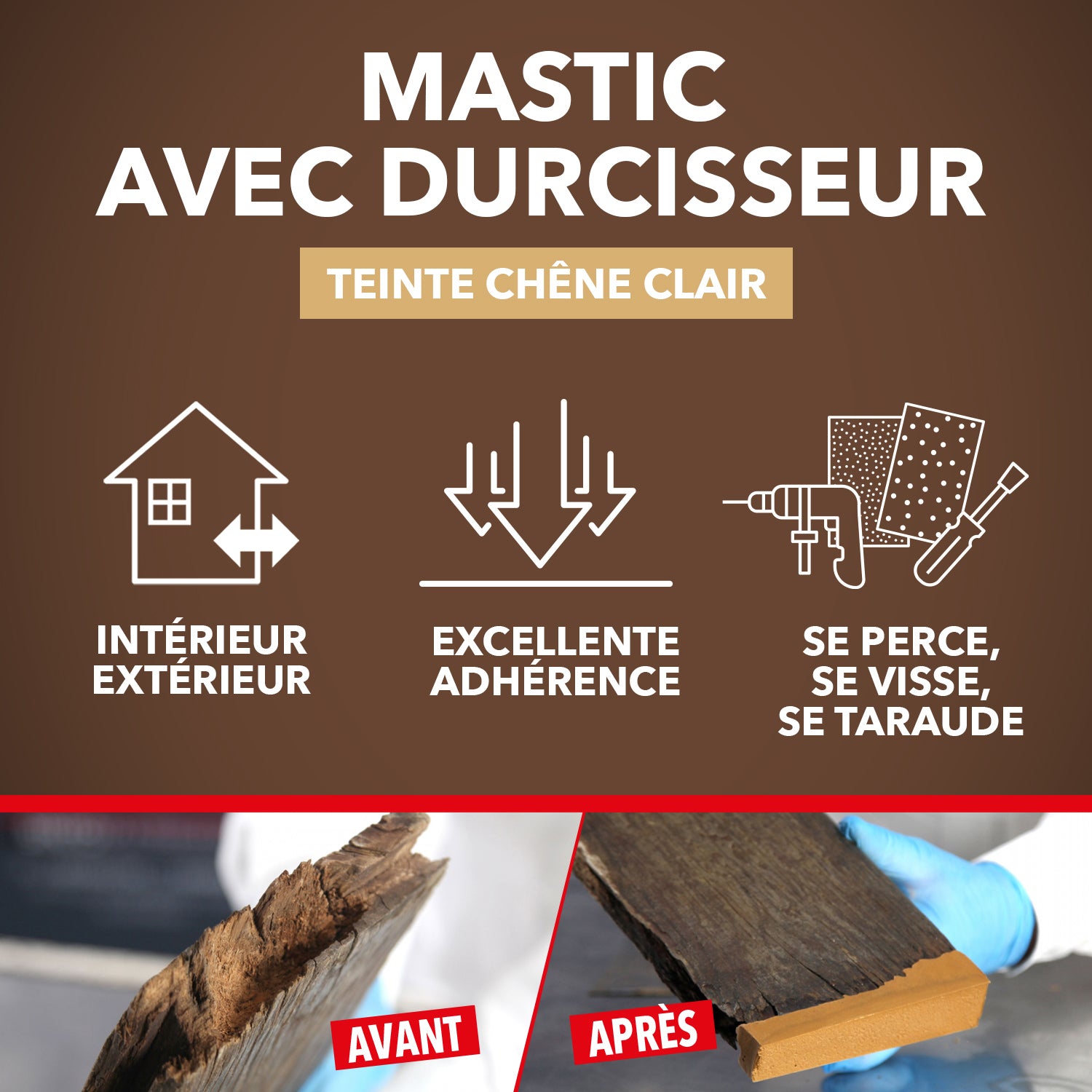 SINTO - Reconstitue angles et gros trous 500ml Chêne