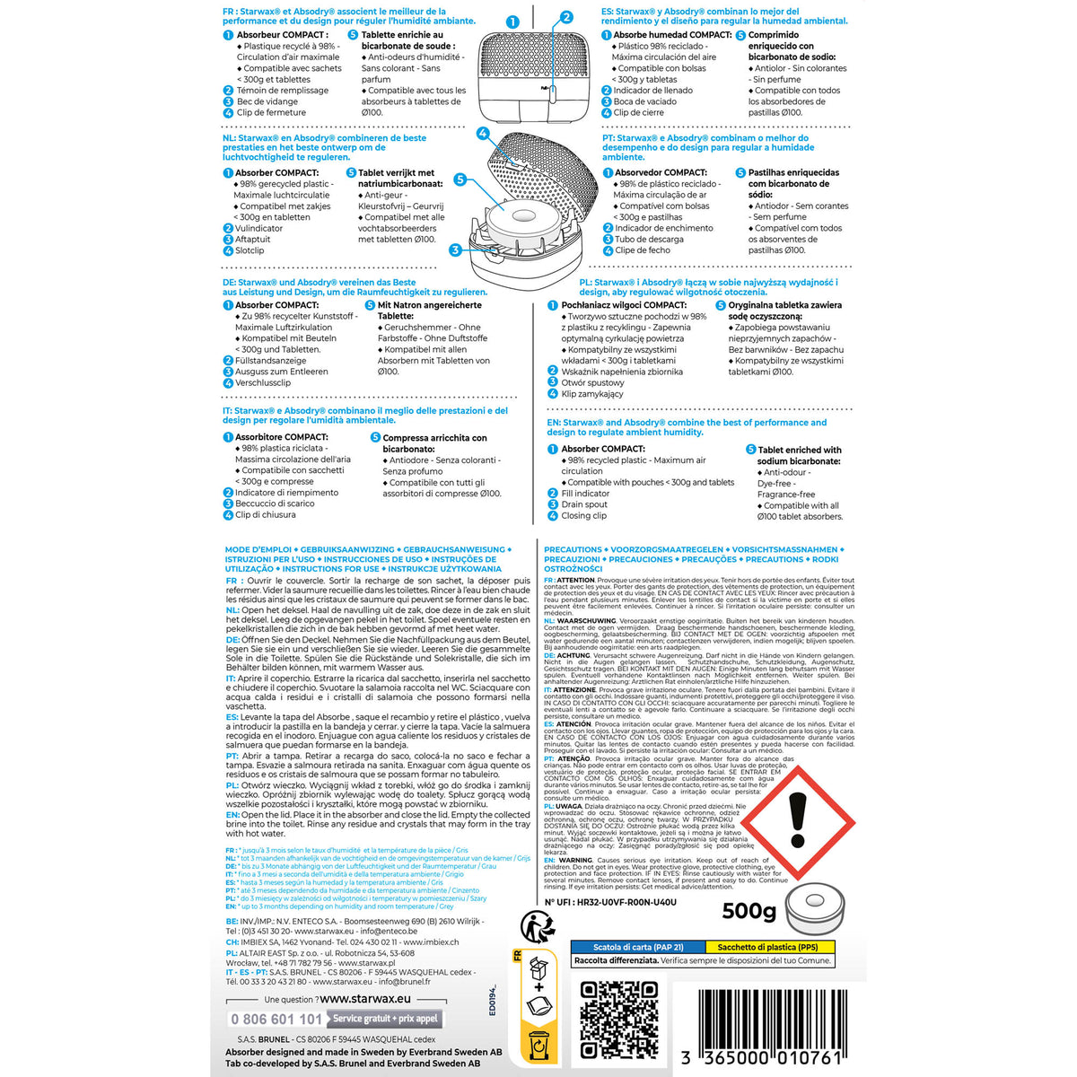 STARWAX - Absorbeur d'humidité Compact + 1 tablette 500G Gris