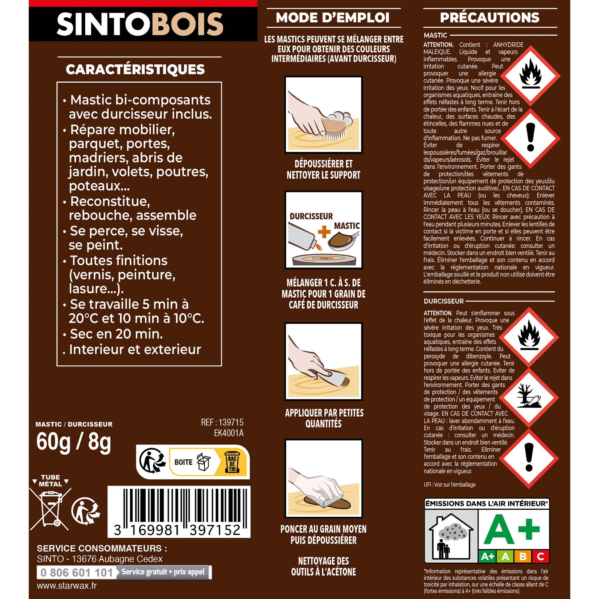 SINTO - Reconstitue angles et gros trous 500ml Chêne