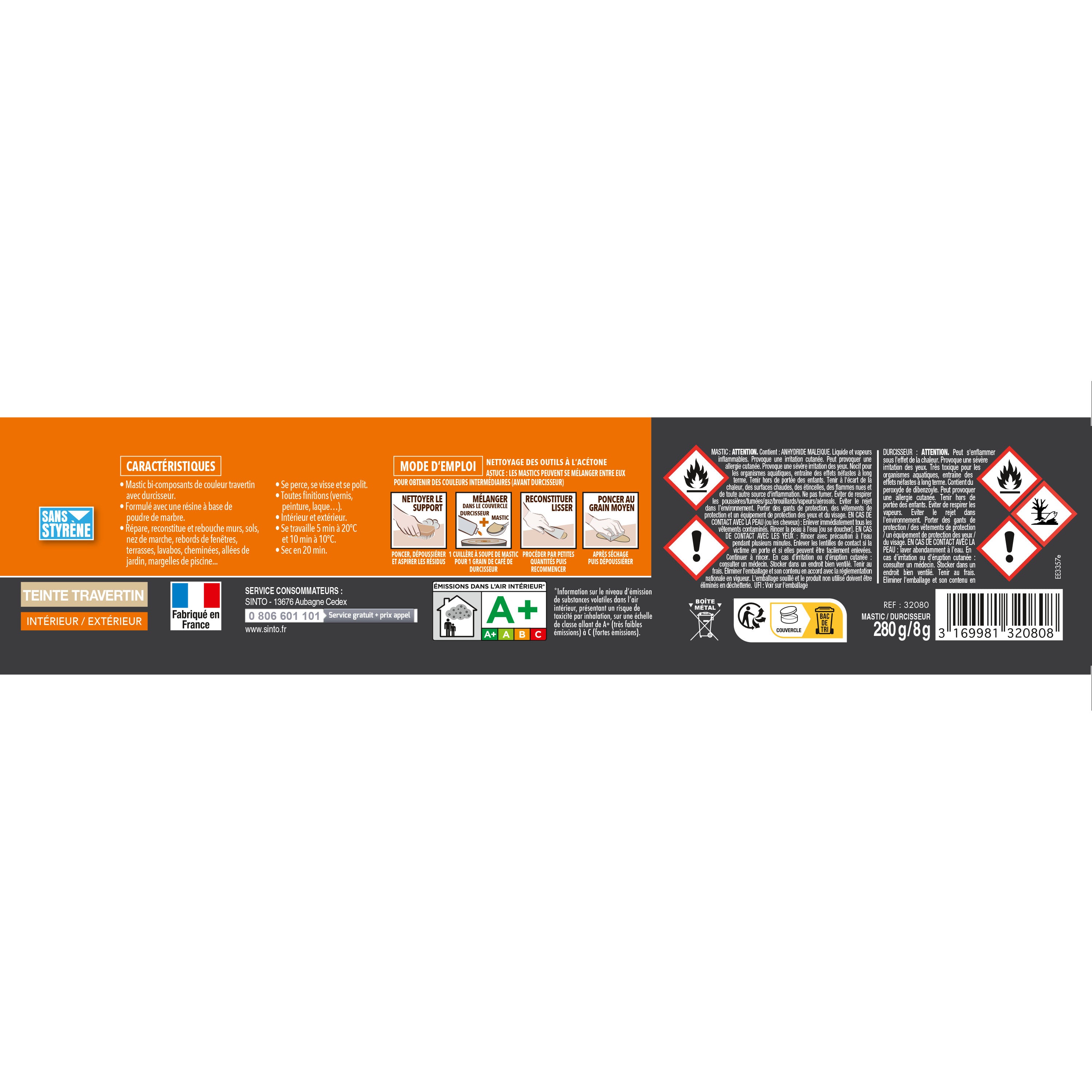 SINTO - Répare sols et murs (parement, pierres, travertin, comblanchien) 280g Travertin
