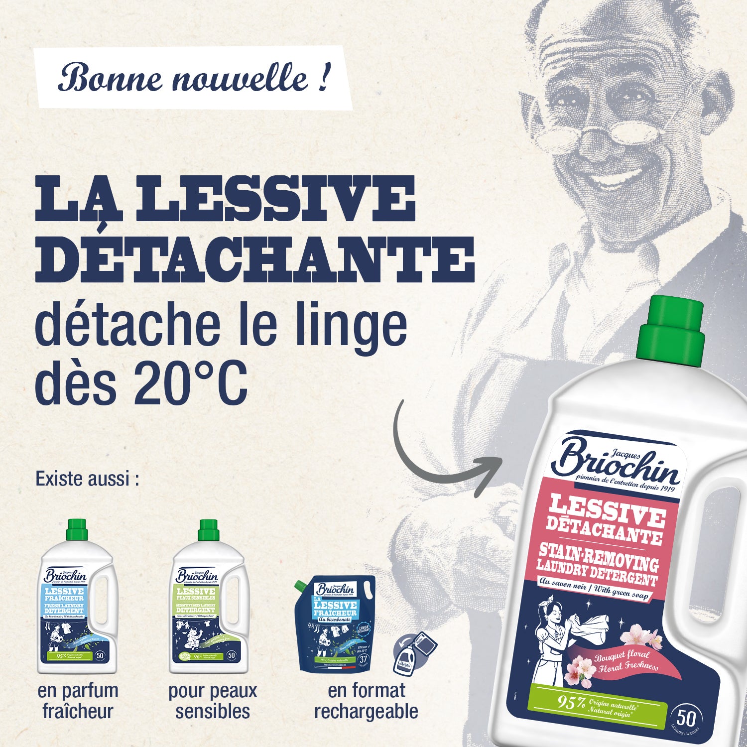 JACQUES BRIOCHIN - Ma Lessive au Savon Noir – Détachante – 50 Lavages 2,27l Bouquet Florale