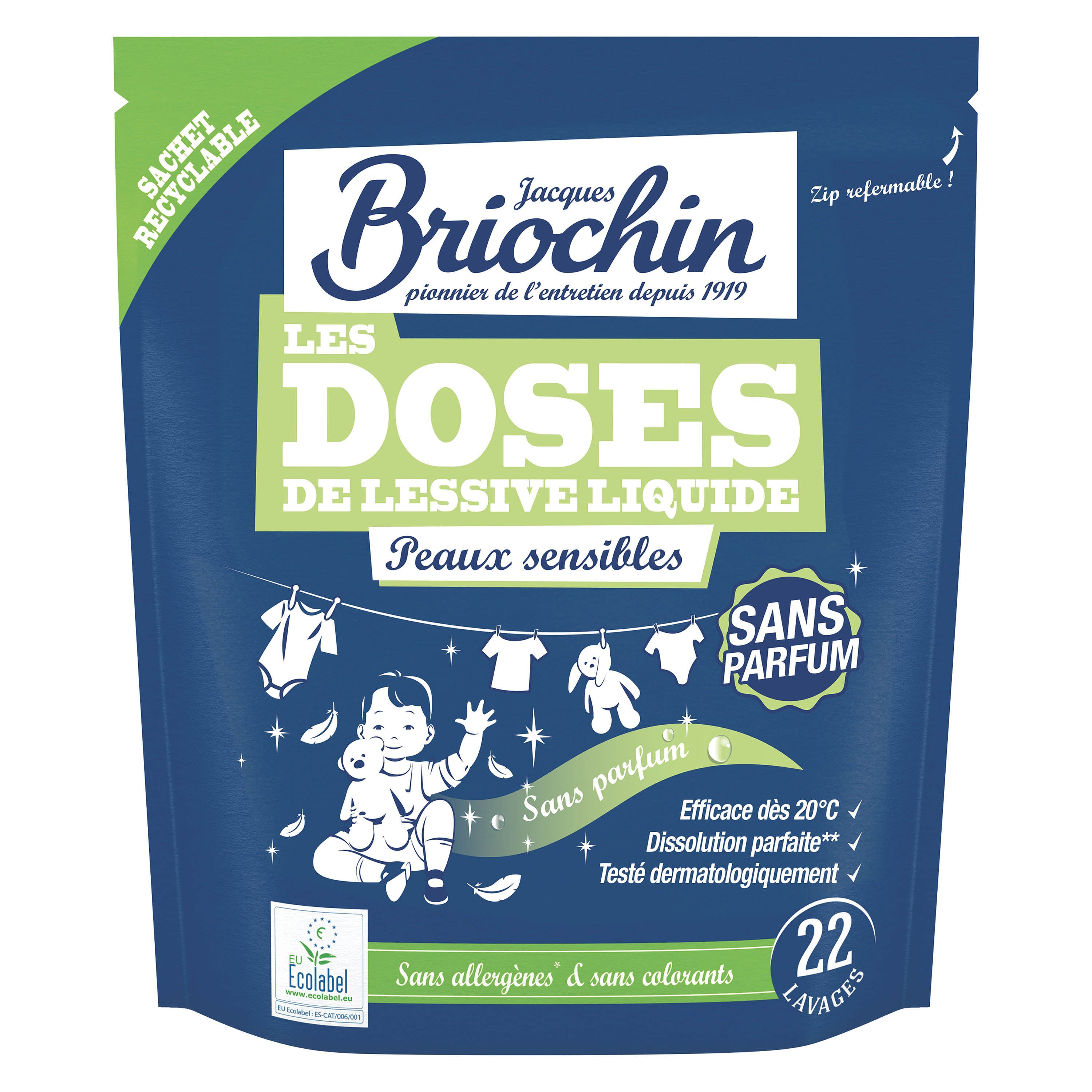 JACQUES BRIOCHIN - 22 Doses de Lessive liquide peaux sensibles sans parfum 22 doses