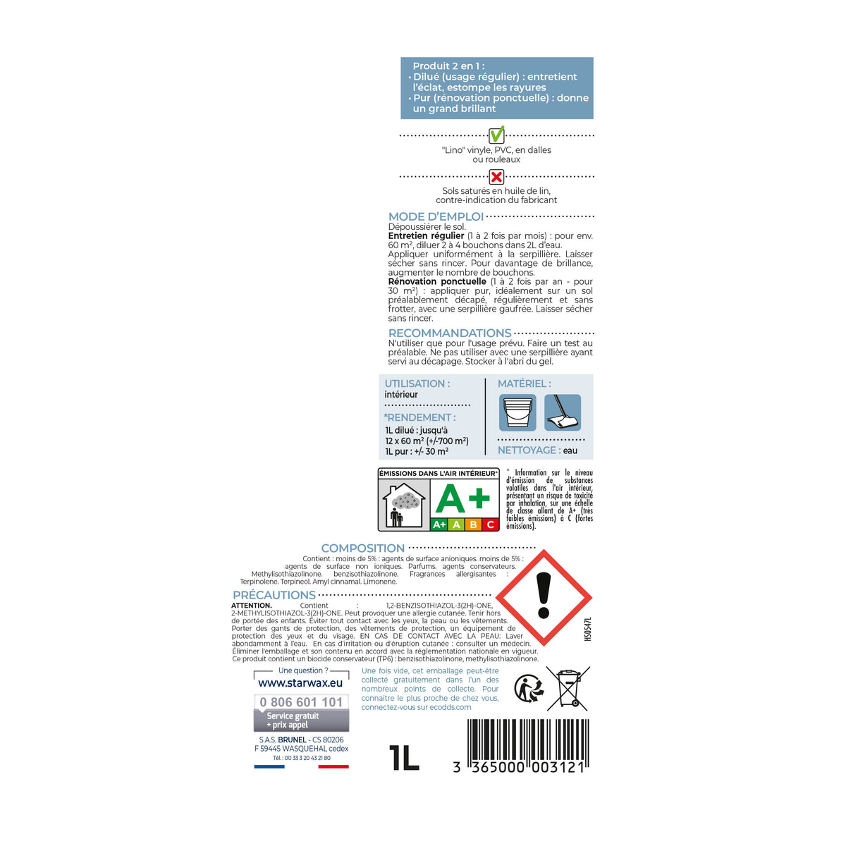 STARWAX - Entretien brillant pour sols PVC 1L