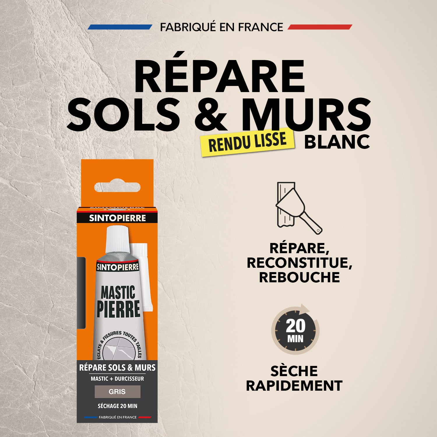 SINTO - Répare sols et murs gris (ardoise, marbre, pierre bleue, béton ciré) 280g Gris