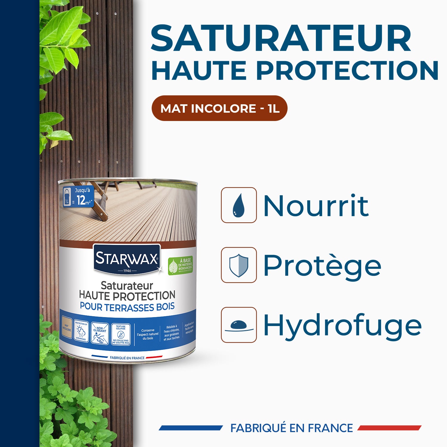 STARWAX - Saturateur Haute protection pour terrasses bois
 1L Teck