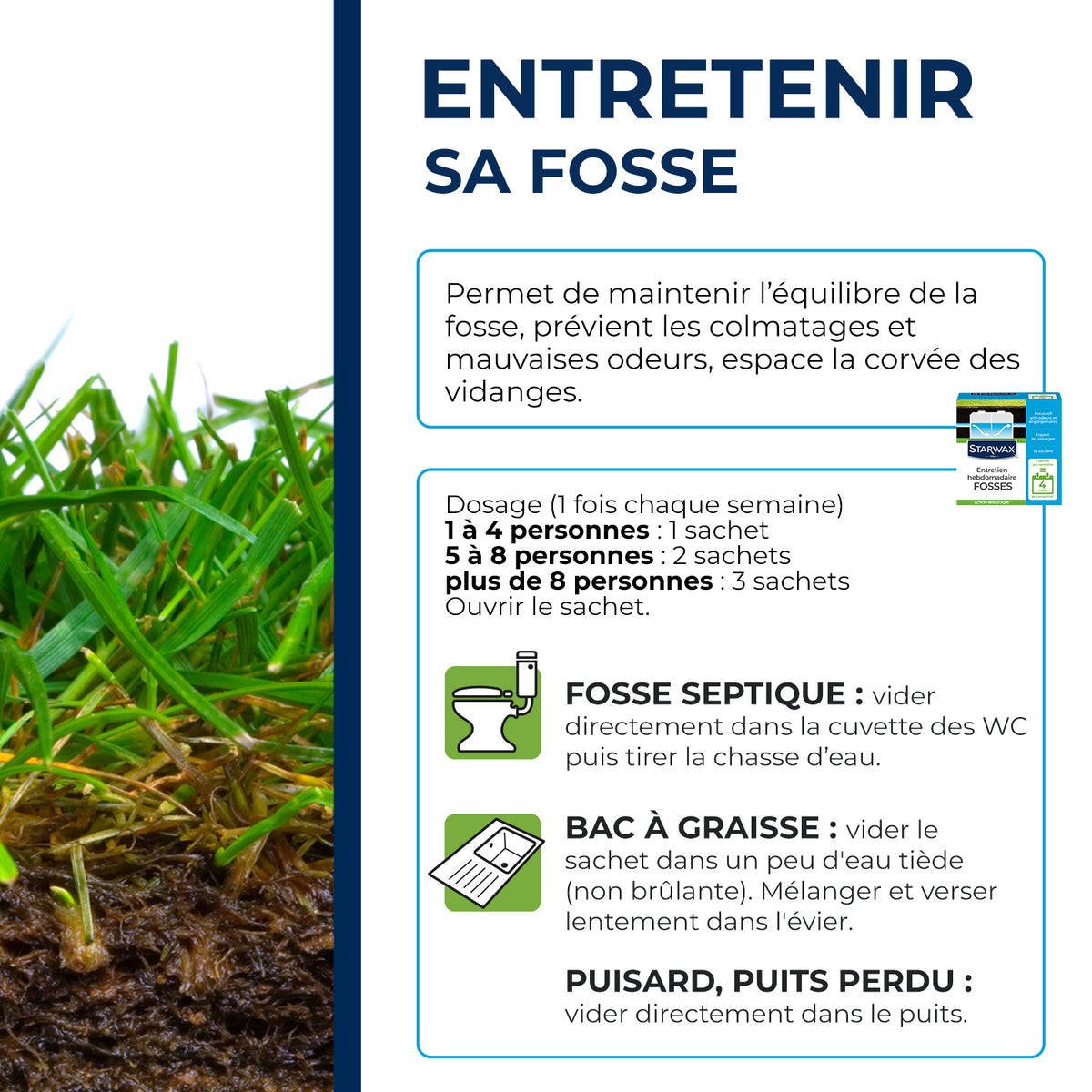 STARWAX - Entretien hebdomadaire pour fosses septiques
 450g