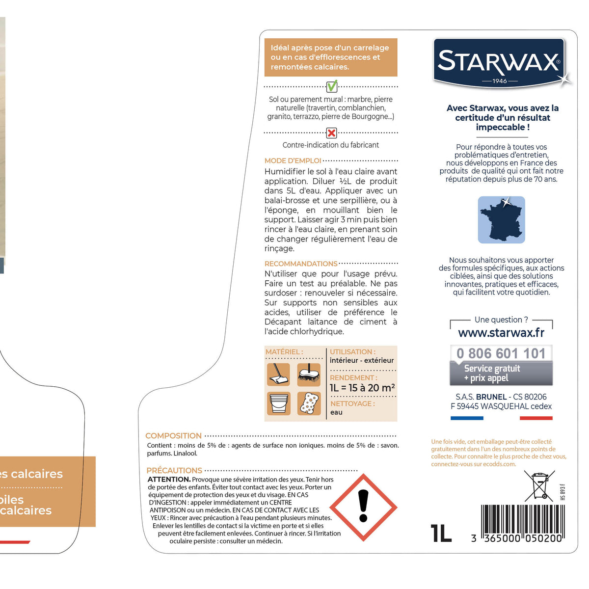STARWAX - Décapant voiles de ciment pour marbres & pierres naturelles 1L