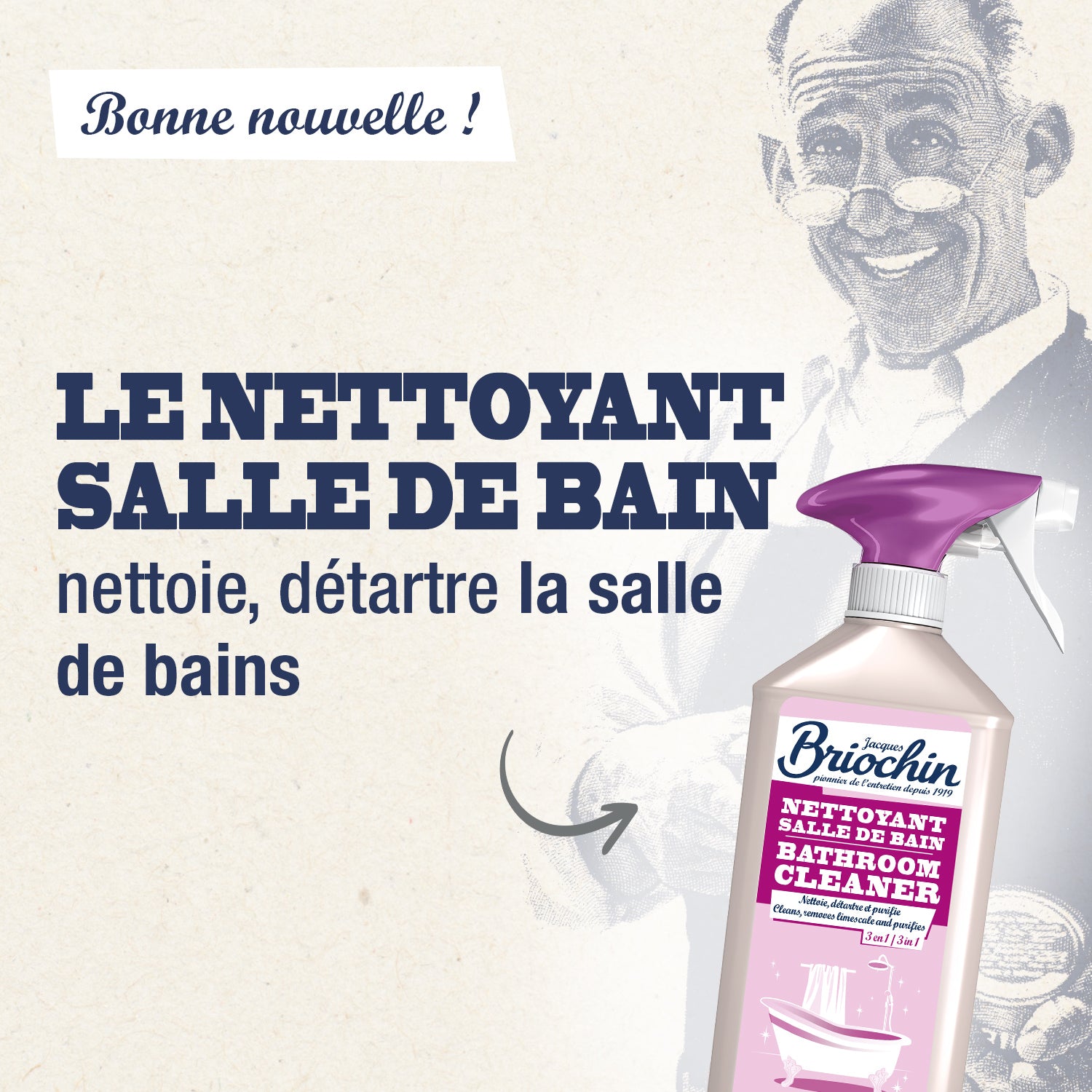 JACQUES BRIOCHIN - Nettoyant salle de bain 3 en 1 parfum floral 1L Parfum floral