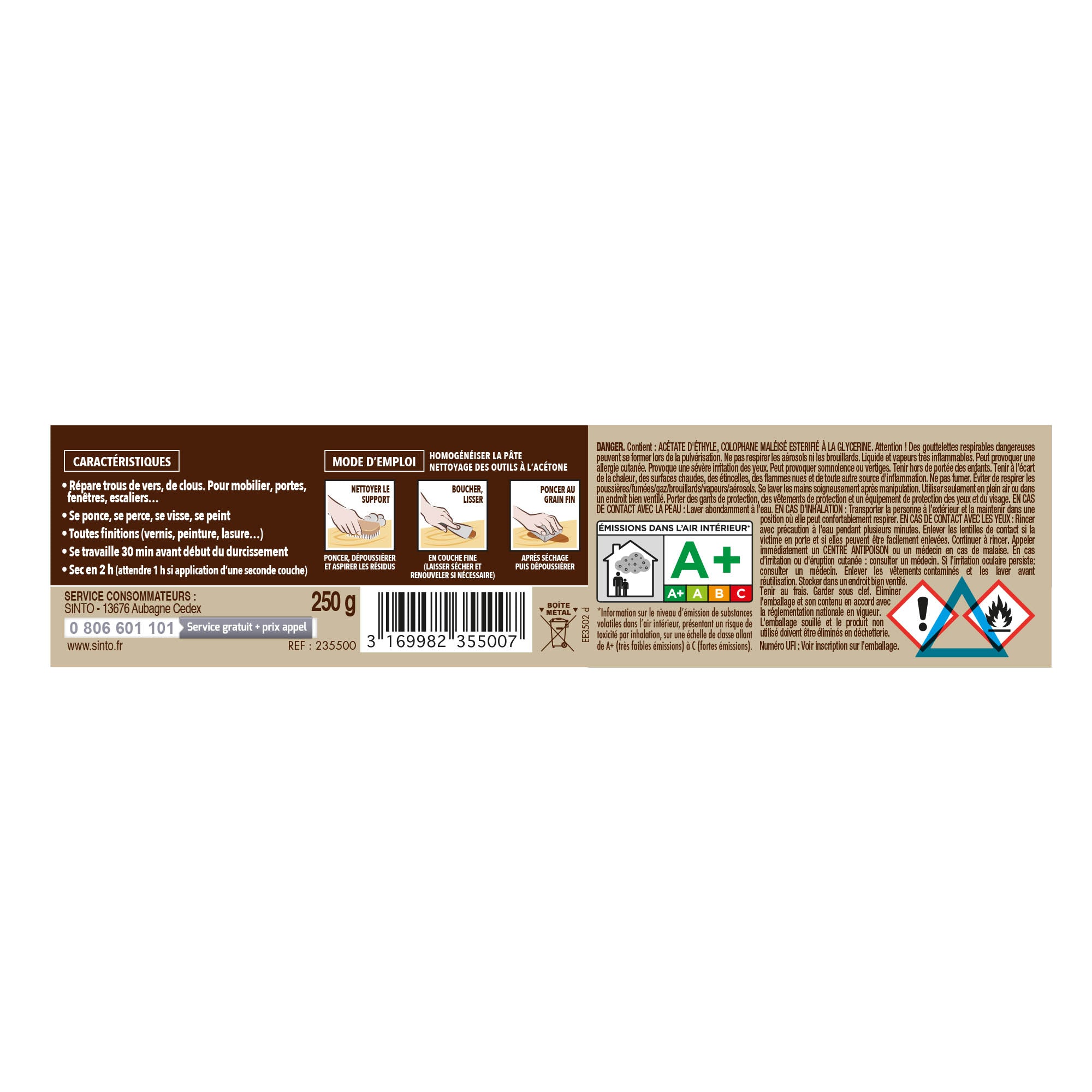 SINTO - Pâte à bois tradition 550ml Chêne clair