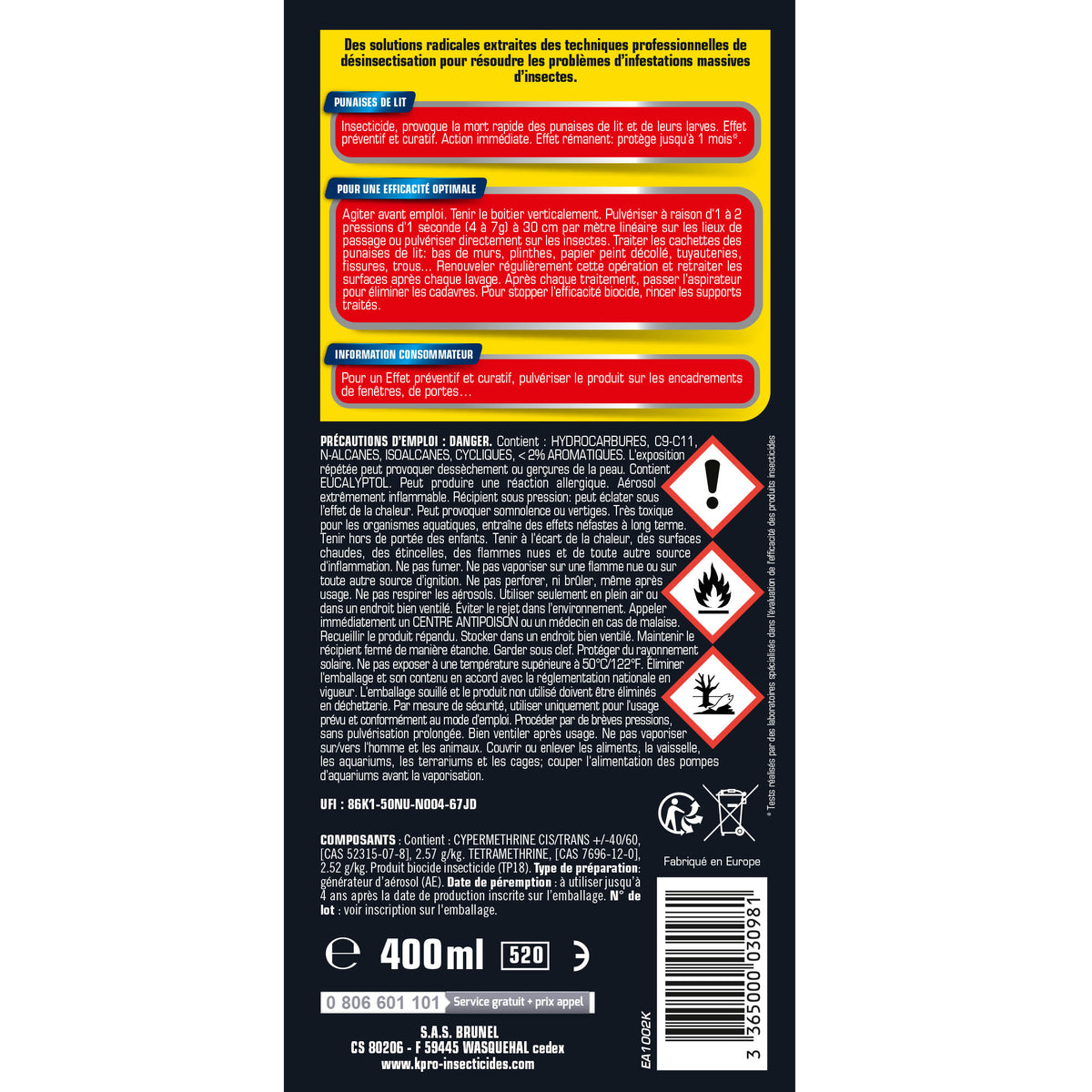 K.PRO - Aérosol foudroyant punaises de lit
 400ml