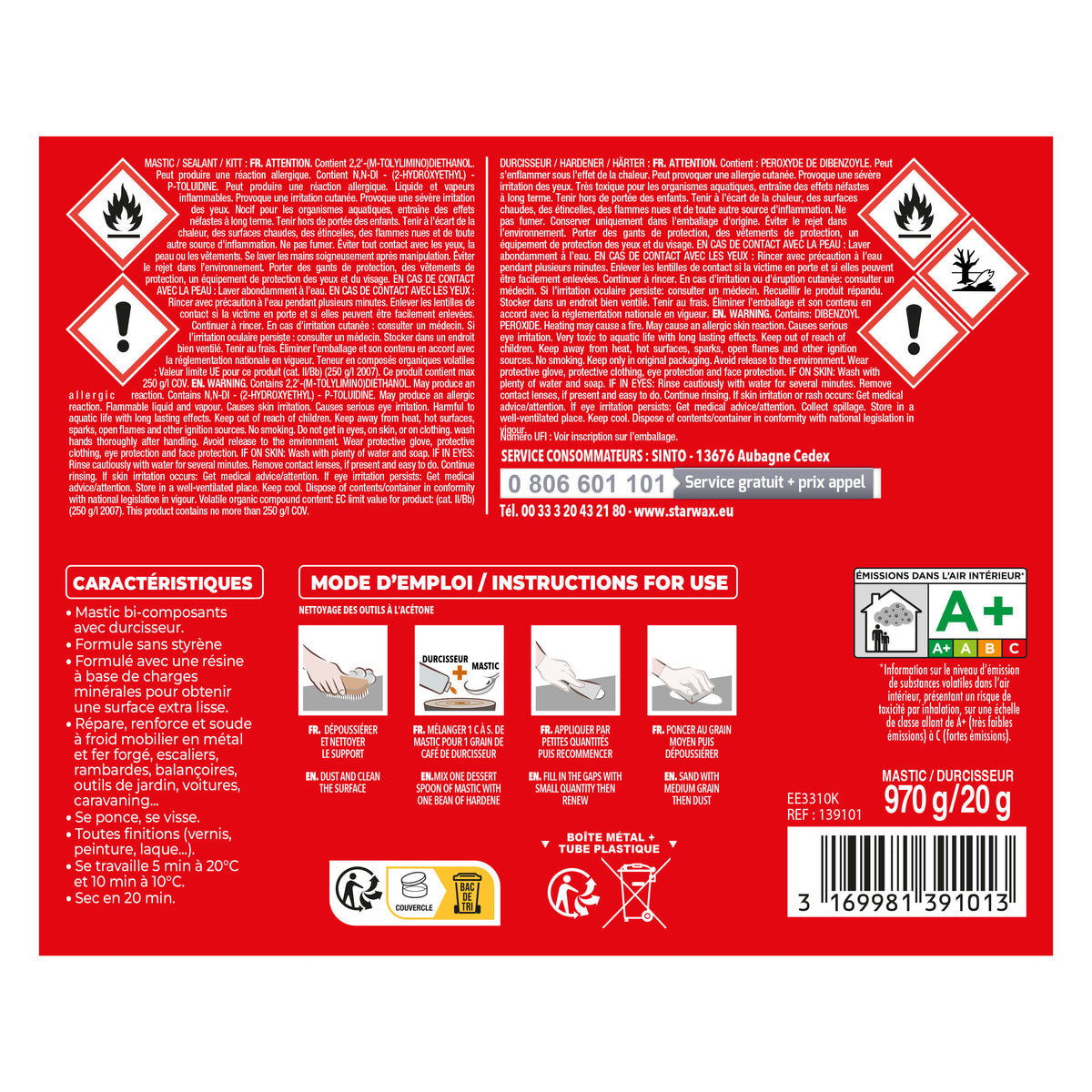 SINTO - Répare métal standard 120g Blanc