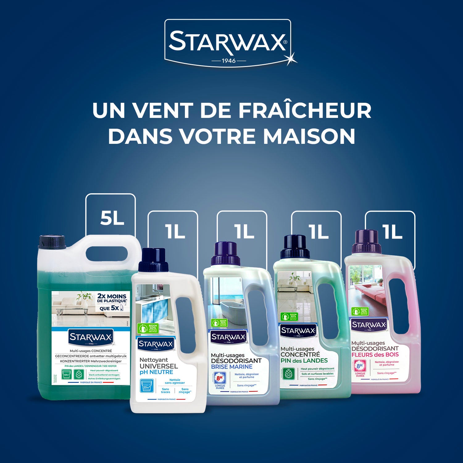 STARWAX - Nettoyant désodorisant longue durée parfum brise marine 1L Parfum brise marine