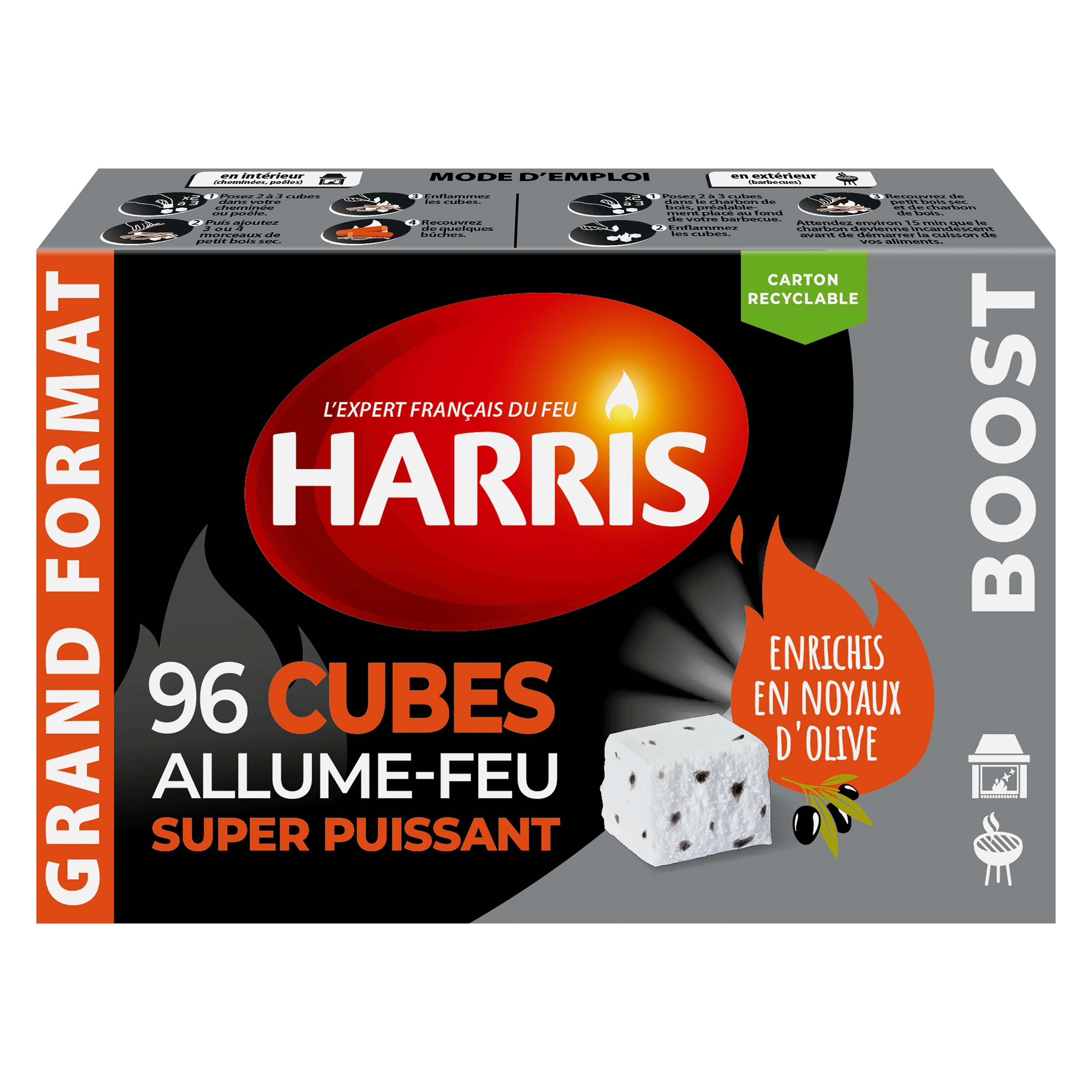 HARRIS - 96 cubes allume feu super puissant x96 380g
sans odeur