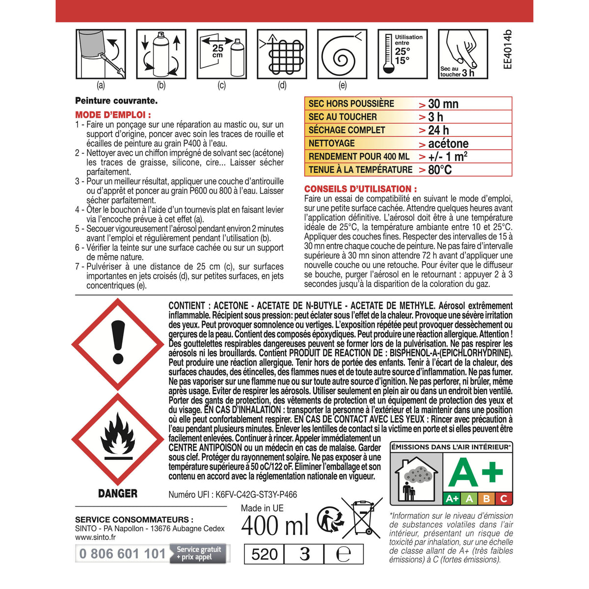 SINTO - Peinture spécial radiateur blanc 400ml Blanc satiné RAL 9010