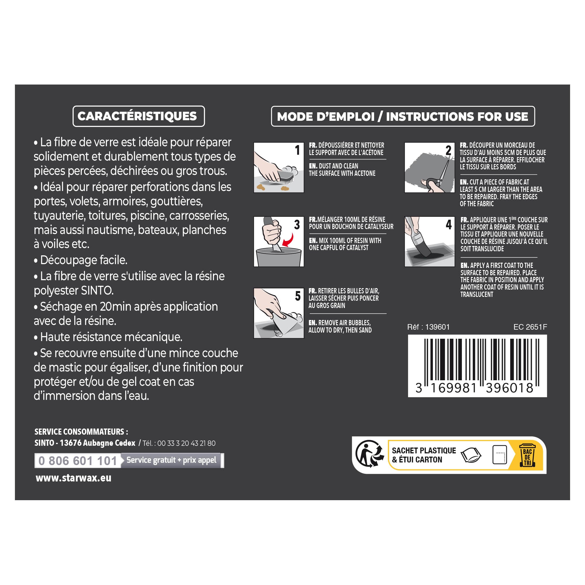 SINTO - Répare perforations (tissu fibre verre tissée 270g) 270g