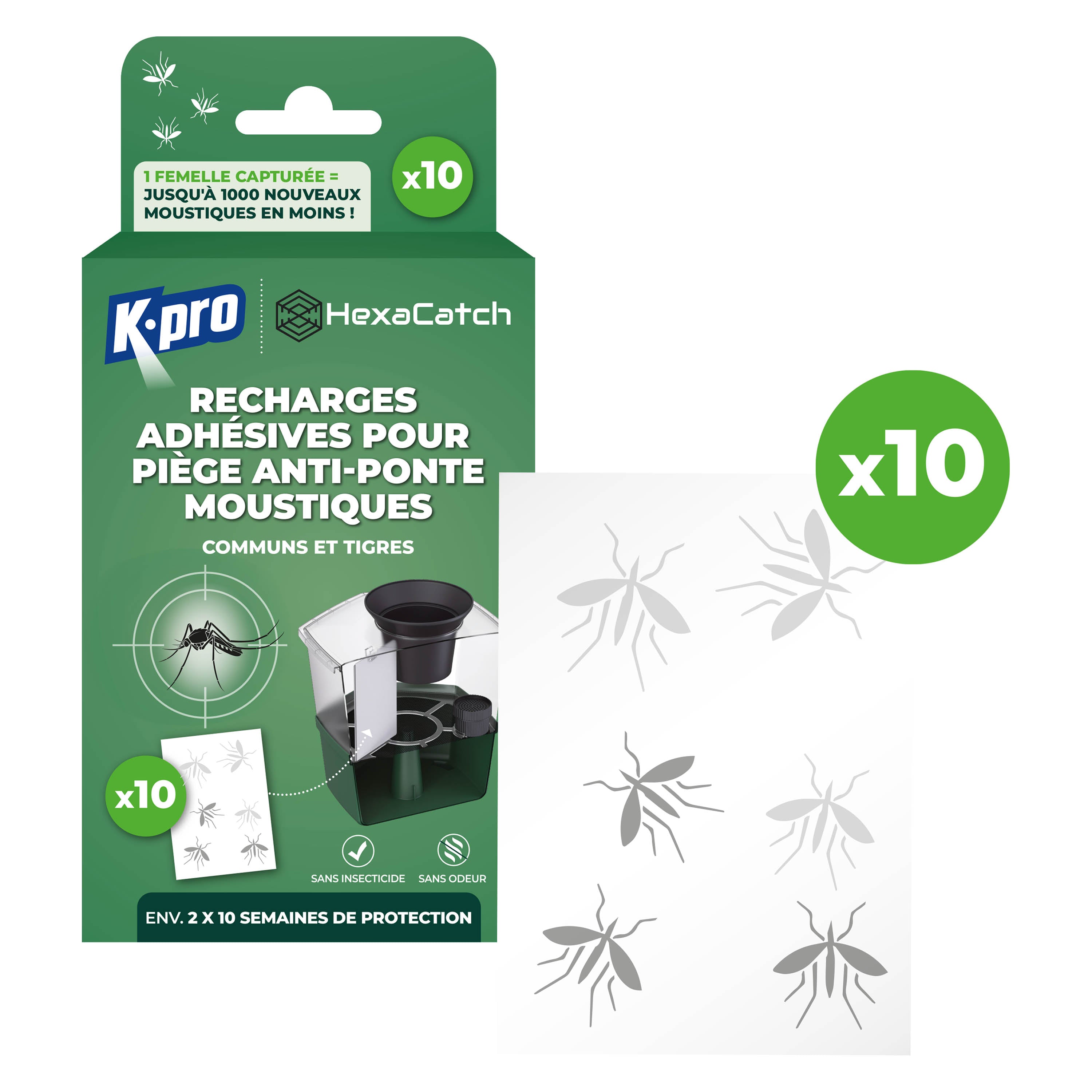 K.PRO - Pack de 10 recharges adhésives pour Pièges anti-ponte moustiques 10 adhésifs