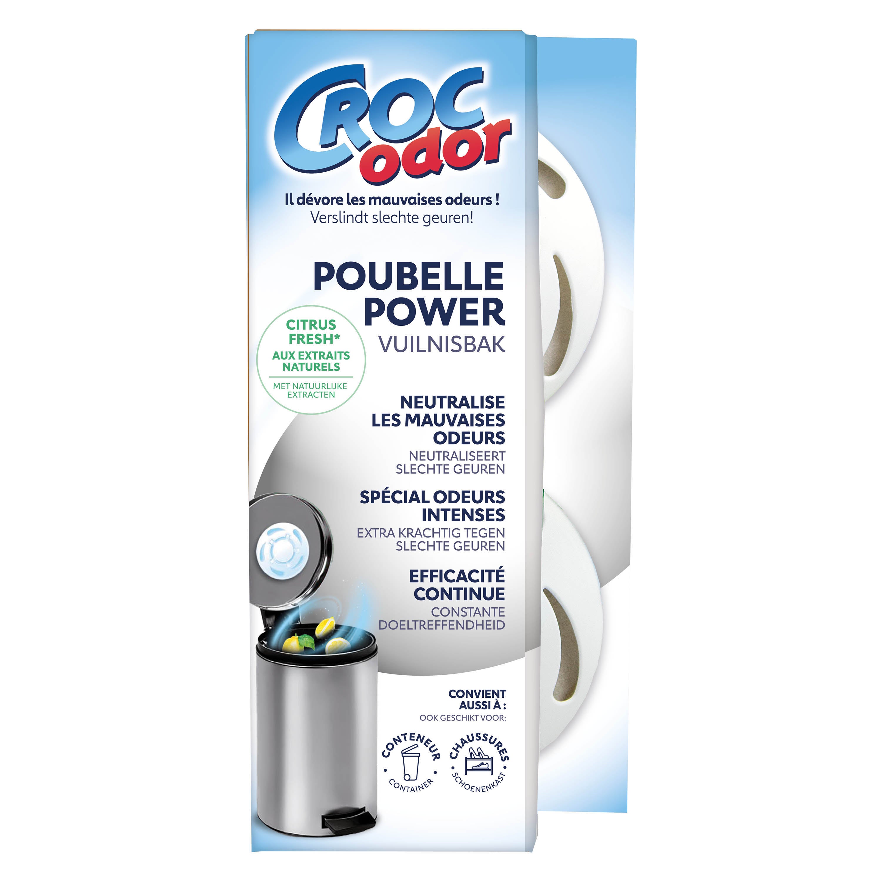 CROC ODOR - Absorbeur d'odeurs Poubelle Power x2 2x20g Citrus fresh