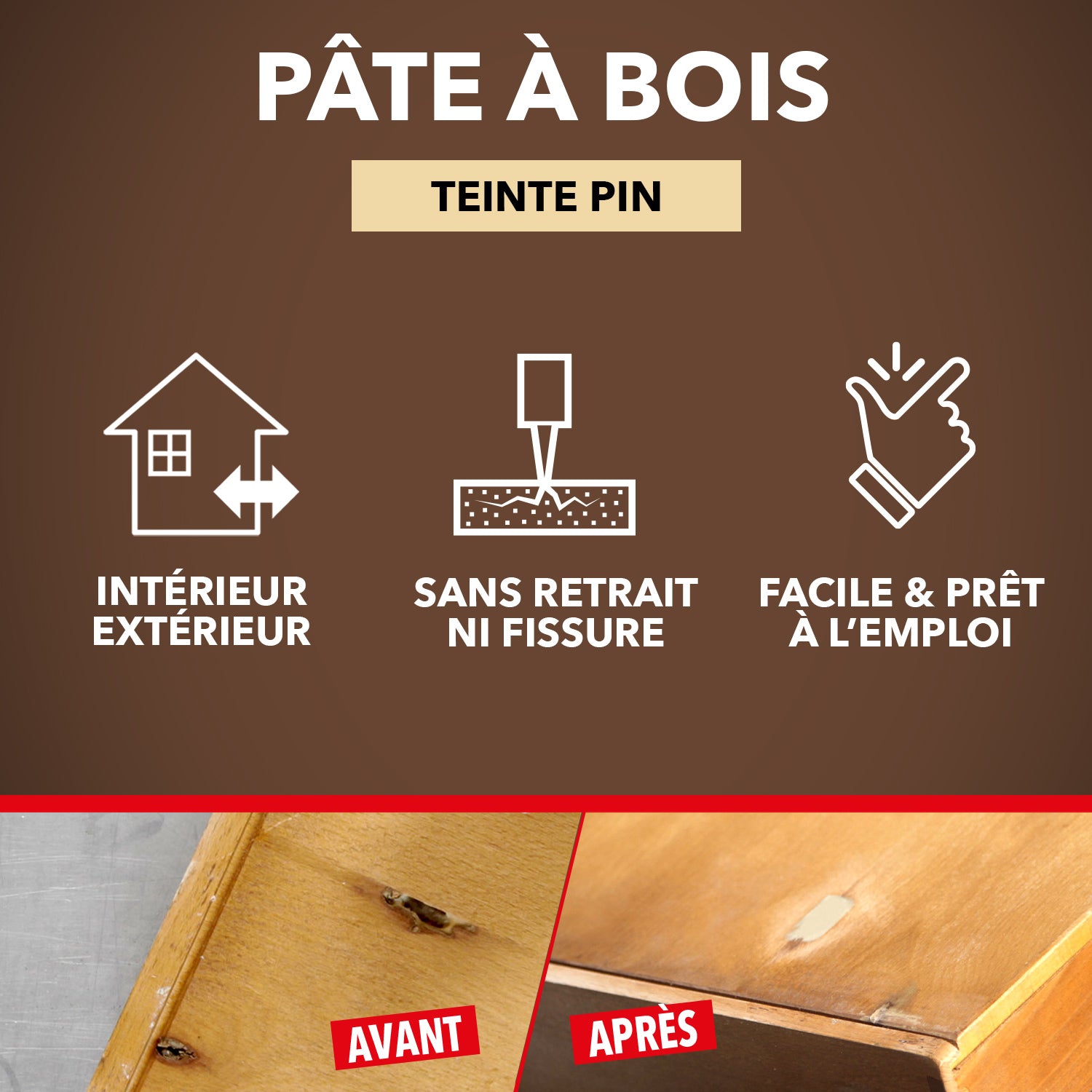 SINTO - Rebouche imperfections -  Pâte à bois naturel 80g Blanc