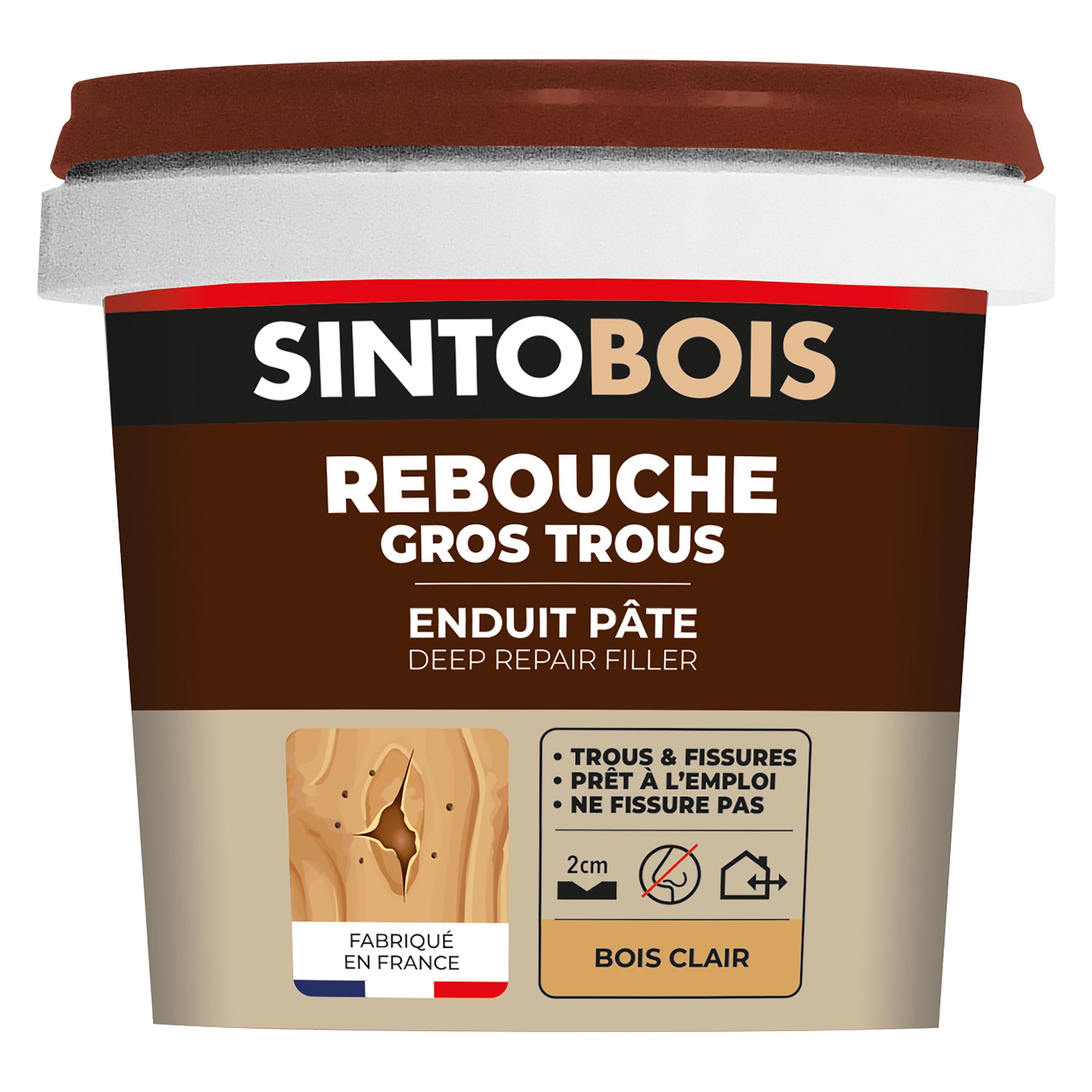 SINTO - Reboucher gros trous et fissures dans le bois clair 330g Bois clair