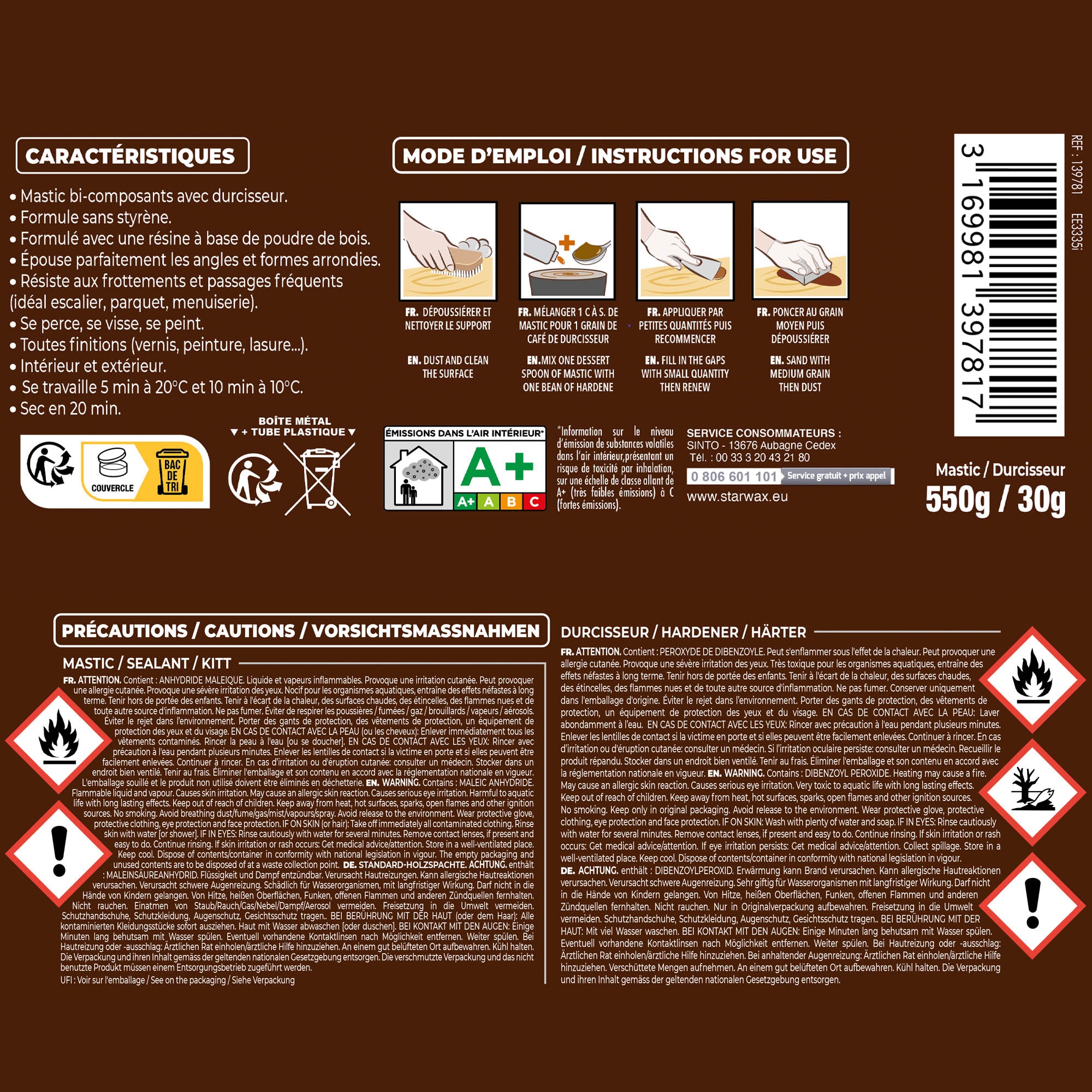SINTO - Reconstitue angles et gros trous 500ml Chêne