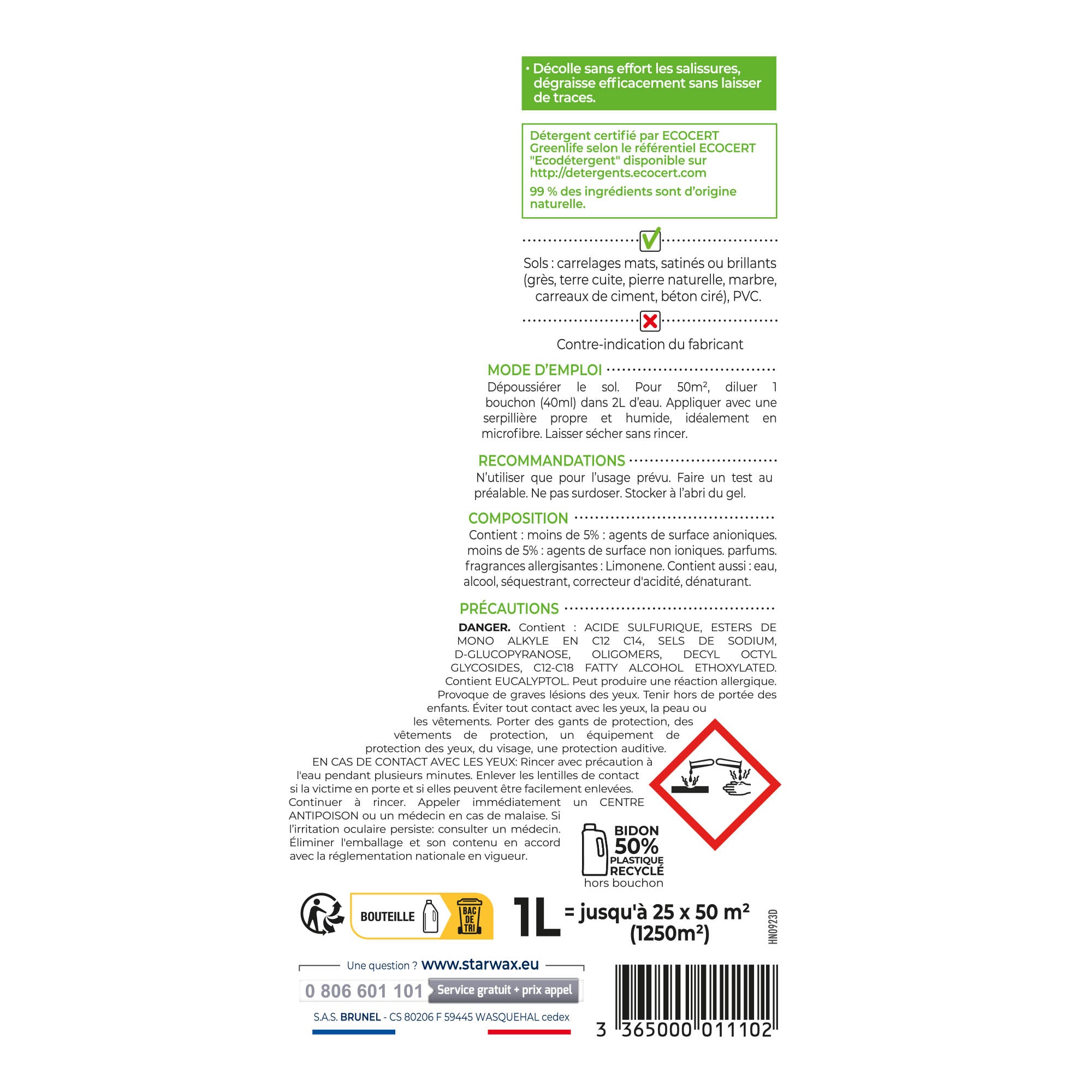 STARWAX SOLUVERT - Nettoyant concentré pour carrelages et sols plastiques
 1L