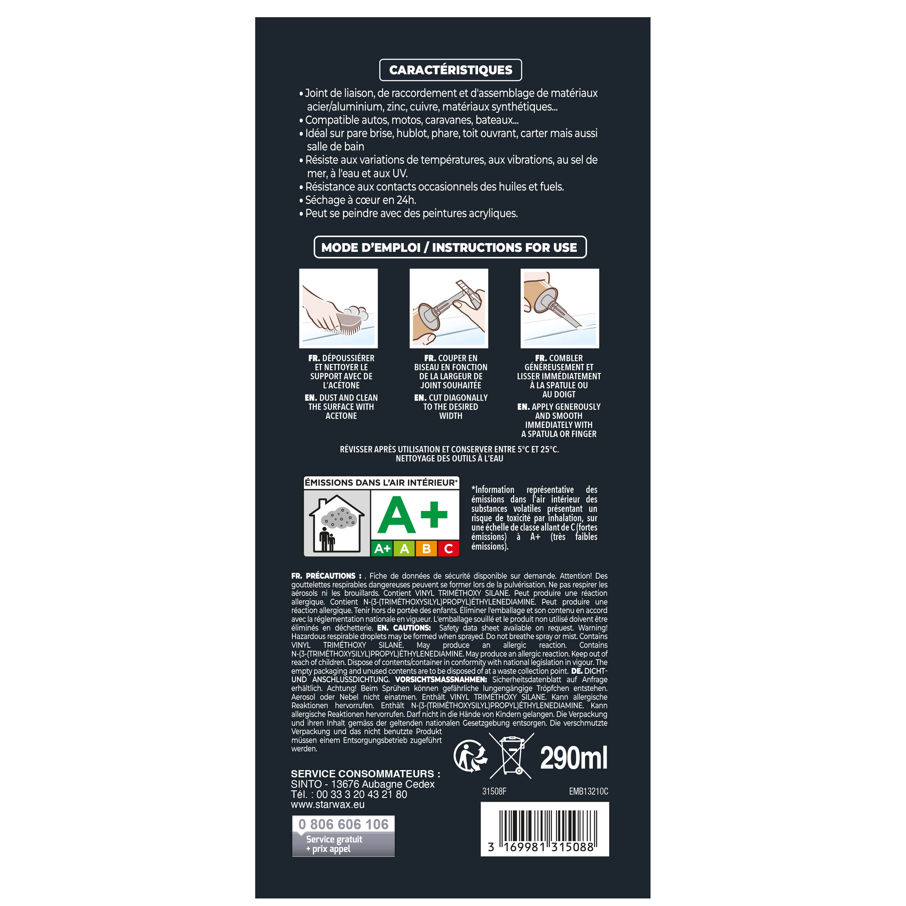 SINTO - Joint mastic auto marine 290ml Blanc