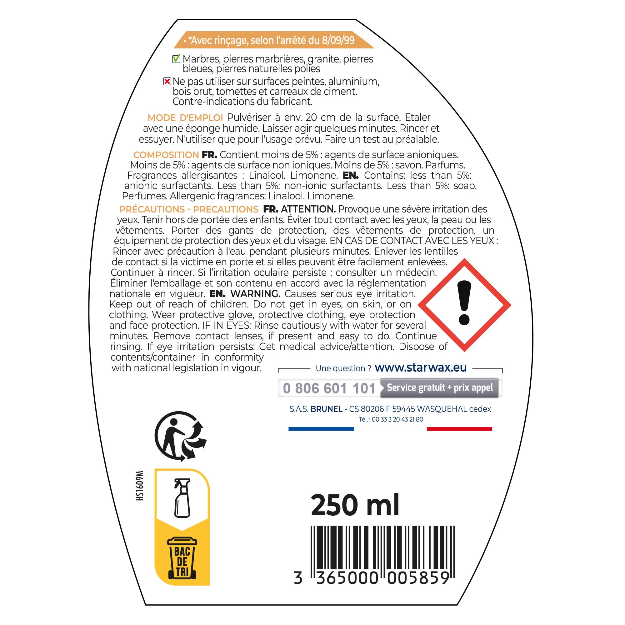 STARWAX - Nettoyant raviveur pour marbre et pierres naturelles 250ml
